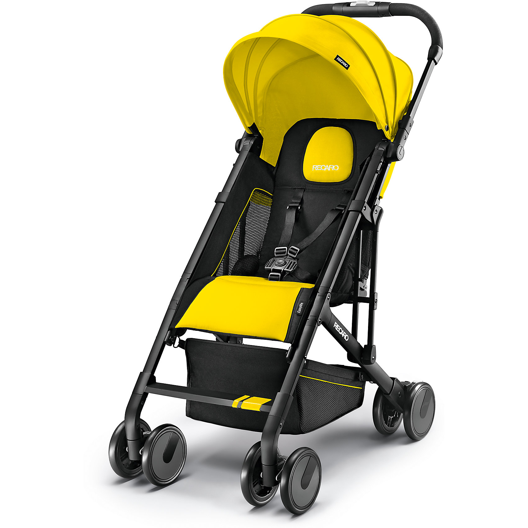 Прогулочная коляска Recaro Easylife, желтый Прогулочная коляска Recaro Easylife, желтыйПрогулочные коляски<br>Характеристики прогулочной коляски Recaro Easylife<br><br>Прогулочный блок: <br><br>• прогулочный блок устанавливается в одном положении;<br>• спинка регулируется благодаря наличию системы ремешков, угол наклона составляет 150 градусов, положение «полулежа»;<br>• капюшон оснащен солнцезащитным козырьком и смотровым окошком из сетчатого материала;<br>• сиденье оснащено системой 5-ти точечных ремней безопасности, которые регулируются по длине;<br>• ширина сиденья: 30 см;<br>• глубина сиденья: 20 см;<br>• высота спинки: 44 см;<br>• длина спального места: 64 см;<br>• материал чехлов: полиэстер.<br><br>Обратите внимание: <br><br>• подножка коляски не регулируется;<br>• бампер отсутствует.<br><br>Шасси коляски:<br><br>• колеса коляски сдвоенные;<br>• передние поворотные колеса с фиксаторами;<br>• колеса выполнены из пенорезины, устойчивы к проколам;<br>• на коляске есть амортизация;<br>• тип тормоза: ножной, красная педаль на задней оси рамы ставит коляску на тормоз, а зеленая педаль - снимает коляску с тормоза;<br>• блокировка сразу двух задних колес;<br>• рама коляски укомплектована корзиной для покупок;<br>• коляска складывается по типу «книжка» одной рукой, имеется фиксатор от раскладывания;<br>• коляска в сложенном виде устойчива в вертикальном положении;<br>• рама коляски складывается вместе с прогулочным блоком;<br>• материал рамы: алюминий;<br>• диаметр колес: 14 см.<br><br>Прогулочная коляска Easylife с регулируемой спинкой - легкая и маневренная модель, которая предназначена для прогулок в парке, поездок и путешествий. Коляска складывается вместе с прогулочным блоком, в сложенном виде устойчиво стоит в вертикальном положении. Спальное место позволяет малышу устроиться в коляске для сна и отдыха. Капюшон защищает малыша от солнечных лучей, даже когда спинка коляски полностью опущена. <br><br>Размеры:<br><br>• размер коляски: 110x49x90 см;<br>• размер коляски в сложенном виде: 49х58х26 см;<br>• вес коляски: 5,7 кг<br><br>Комплектация:<br><br>• прогулочная коляска Рекаро Изилайф;<br>• инструкция. <br><br>Коляску прогулочную Easylife, Recaro, цвет желтый можно купить в нашем интернет-магазине.<br><br>Ширина мм: 450<br>Глубина мм: 650<br>Высота мм: 750<br>Вес г: 5700<br>Возраст от месяцев: 6<br>Возраст до месяцев: 36<br>Пол: Унисекс<br>Возраст: Детский<br>SKU: 5464662