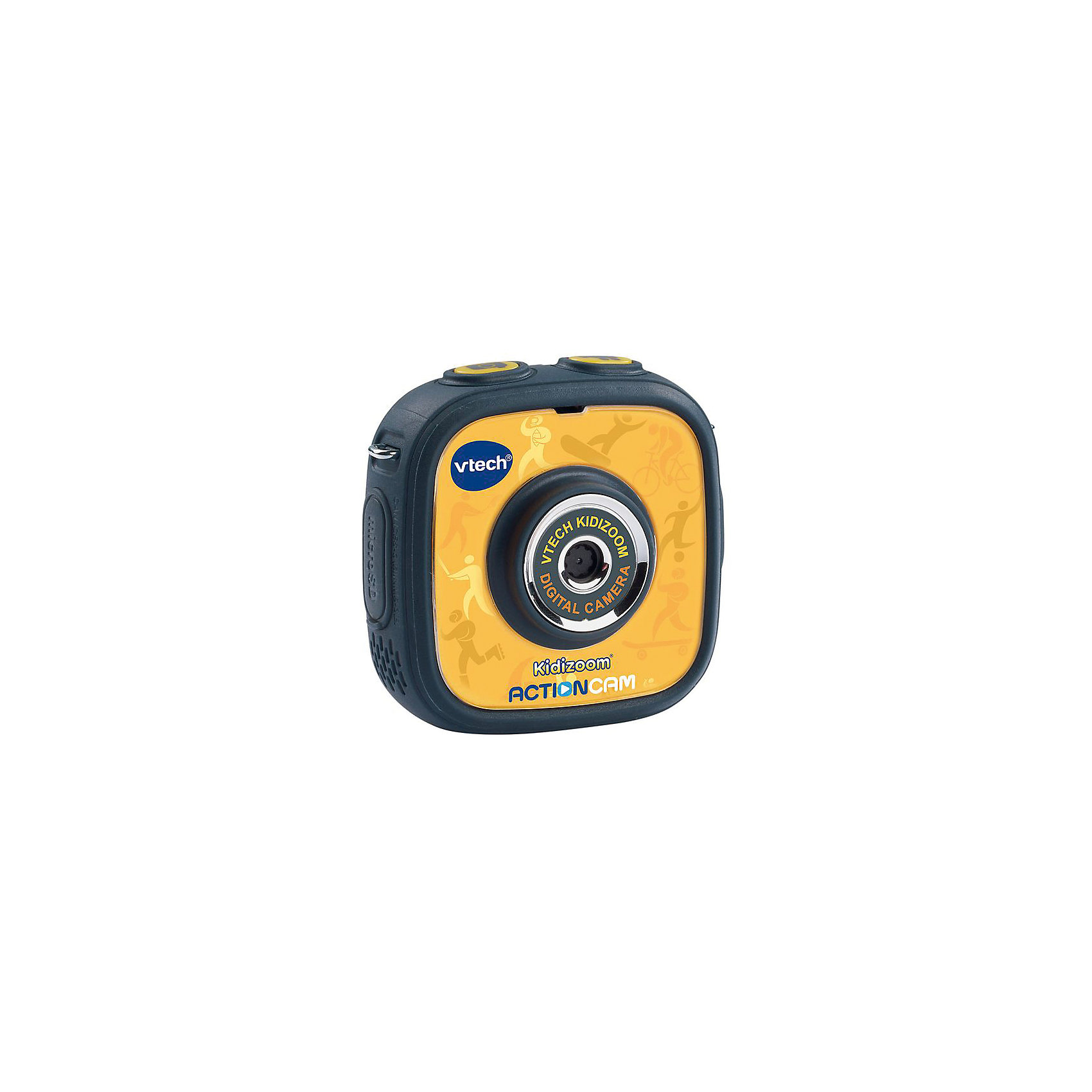 Цифровая камера Kidizoom Action Cam, Vtech Цифровая камера Kidizoom Action Cam, VtechДетская электроника<br>Характеристики:<br><br>• Материал: пластик <br>• Комплектация: камера, держатель, крепление к велосипеду, насадка, клейкое плоское крепление, 2 двусторонние клейкие ленты,<br>micro-USB кабель, ремешок на запястье, инструкция<br>• Разрешение камеры: 0,3 Мп<br>• Водонепроницаемый корпус<br>• Съемки под водой на глубине до 1,5 м<br>• Анимационные эффекты<br>• Крепления для велосипеда, самоката, скейта<br>• 3 встроенные игры<br>• Объем памяти устройства: 128 МБ (на 600 фото)<br>• Размеры (Д*Ш*В): 20*8*27 см<br>• Вес: 300 г<br>• Особенности ухода: допускается сухая чистка<br><br>Цифровая камера Kidizoom Action Cam, Vtech – это многофункциональный интерактивный гаджет от французского производителя, который является мировым лидером по выпуску электронных обучающих устройств и игрушек. Эта уникальная камера относится к последнему поколению обучающих электронных устройств для детей. <br><br>Многофункциональное устройство включает в себя множество полезных и необходимых функций, которые позволят вашему ребенку осваивать современные технологии. Камера имеет компактный размер и легкий вес, в комплекте предусмотрено несколько типов крепления, благодаря чему ее можно брать с собой на велосипедные прогулки, в путешествия и экспедиции. <br><br>Большой объем памяти позволяет хранить до 600 снимков. Без подзарядки камера может непрерывно снимать видео в течение 2,5 часов. Различные встроенные функции позволят обрабатывать и оформлять изображения, создавать из них анимированные ролики.<br><br>Цифровую камеру Kidizoom Action Cam, Vtech можно купить в нашем интернет-магазине.<br><br>Ширина мм: 200<br>Глубина мм: 279<br>Высота мм: 78<br>Вес г: 1550<br>Возраст от месяцев: 48<br>Возраст до месяцев: 108<br>Пол: Унисекс<br>Возраст: Детский<br>SKU: 5471077