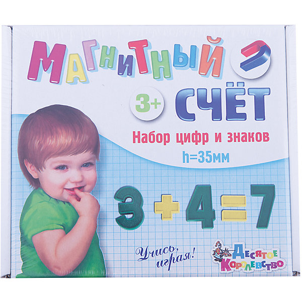 Магнитный Счет, Десятое королевство Магнитный Счет, Десятое королевствоПособия для обучения счёту<br>Магнитный Счет, Десятое королевство<br><br>Характеристики:<br><br>• Возраст: от 5 лет<br>• Размер букв/цифр: 35мм<br>• В наборе: 52 элементов<br><br>Этот набор будет служить удобным и наглядным пособием для детей, изучающих буквы и основы счета. Если у вас нет Магнитной азбуки, то закреплять содержащиеся в наборе объемные знаки и цифры можно на холодильнике или иной металлической поверхности. Пользуясь набором можно закреплять знания по математике или учиться считать.<br><br>Магнитный Счет, Десятое королевство можно купить в нашем интернет-магазине.<br><br>Ширина мм: 200<br>Глубина мм: 175<br>Высота мм: 35<br>Вес г: 229<br>Возраст от месяцев: 36<br>Возраст до месяцев: 60<br>Пол: Унисекс<br>Возраст: Детский<br>SKU: 5471712
