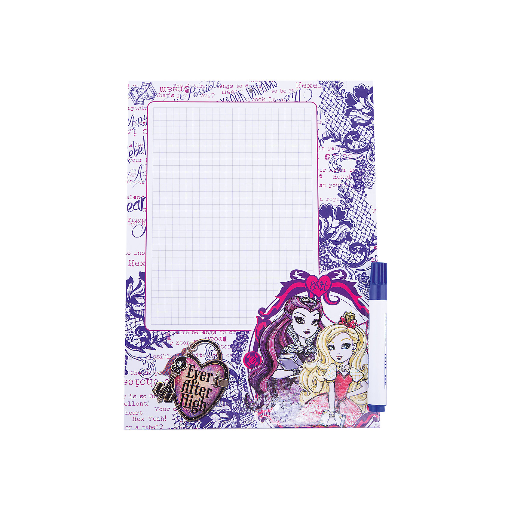 Детская доска для рисования маркером, Ever After High, Mattel Детская доска для рисования маркером, Ever After High, MattelМебель<br>Характеристики товара:<br><br>• тип: доска для рисования<br>• возраст: от 2 –х лет<br>• пол: для девочки<br>• цвет: розовый<br>• комплектация: маркер<br>• бренд: Mattel<br>• страна обладатель бренда: США<br>• страна изготовитель: Россия<br><br>Детская доска для рисования маркером имеет специальное пластиковое покрытие - разлиновка клеткой, ребенку удобно записать новое школьное расписание, важные даты или незапоминающийся стишок. <br><br>В комплект входит маркер. Размер доски А4. Лицензионный дизайн Mattel Ever After High подходит для учениц младшей школы.<br><br>Детскую доску для рисования маркером Ever After High, Mattel можно купить в нашем интернет-магазине.<br><br>Ширина мм: 315<br>Глубина мм: 200<br>Высота мм: 225<br>Вес г: 133<br>Возраст от месяцев: 48<br>Возраст до месяцев: 96<br>Пол: Женский<br>Возраст: Детский<br>SKU: 5475499