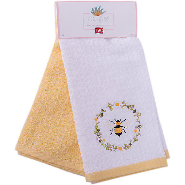 Набор кухонных полотенец 40*60, 2шт., TAC, DAISY BEE Набор кухонных полотенец 40*60, 2шт., TAC, DAISY BEEКухонная утварь<br>Характеристики:<br><br>• Вид домашнего текстиля: кухонное полотенце<br>• Размеры полотенца: 40*60 см<br>• Рисунок: пчела, цветы<br>• Декор: вышивка<br>• Материал: хлопок, 100% <br>• Цвет: белый, желтый, зеленый<br>• Плотность полотна: 350 гр/м2 <br>• Комплектация: 2 полотенца<br>• Вес: 205 г<br>• Размеры упаковки (Д*Ш*В): 32*3*15 см<br>• Особенности ухода: машинная стирка <br><br>Набор кухонных полотенец 40*60, 2шт., TAC, DAISY BEE от наиболее популярного бренда на отечественном рынке среди производителей комплектов постельного белья и текстильных принадлежностей, выпуском которого занимается производственная компания, являющаяся частью мирового холдинга Zorlu Holding Textiles Group. <br><br>Полотенца выполнены из натурального хлопка, что обеспечивает высокие впитывающие и износоустойчивые качества. Благодаря высокой степени плотности махры, изделия отлично впитывают влагу, легко отстирываются от пятен и не требуют глажки. Выполнены в белом цвете, декорированы вышивкой.<br><br>Набор кухонных полотенец 40*60, 2шт., TAC, DAISY BEE можно купить в нашем интернет-магазине.<br><br>Ширина мм: 140<br>Глубина мм: 30<br>Высота мм: 300<br>Вес г: 400<br>Возраст от месяцев: 216<br>Возраст до месяцев: 1188<br>Пол: Унисекс<br>Возраст: Детский<br>SKU: 5476366