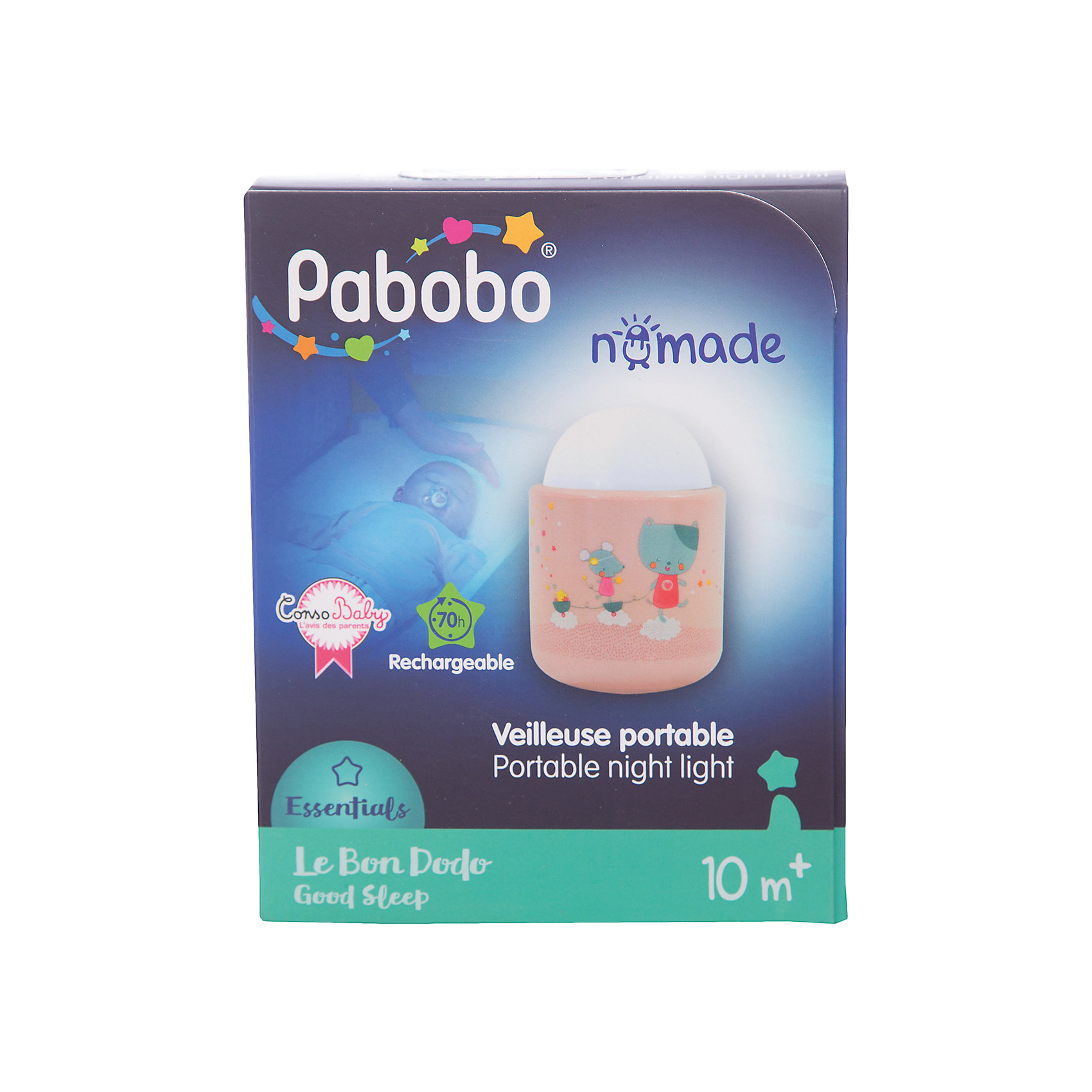 Ночник-путешественник, Pabobo, Лолабелла Ночник-путешественник, Pabobo, ЛолабеллаНочники и проекторы<br>Характеристики:<br><br>• Пол: для девочки<br>• Тематика рисунка: кошка, мышки<br>• Цвет: белый, розовый<br>• Материал: пластик<br>• Мягкий рассеянный свет<br>• Во время работы не нагревается<br>• 70 часов непрерывной работы<br>• Функция адаптации к уровню естественного освещения<br>• Оснащен функцией автоматического включения/выключения<br>• Размеры: 12*6*15 см<br>• Вес: 80 г <br>• Особенности ухода: допускается сухая и влажная чистка<br><br>Ночник-путешественник, Лолабелла, Pabobo от французского торгового бренда, который занимается производством детских светильников и проекторов. При изготовлении используются качественные и безопасные материалы, которые характеризуются длительным сроком службы. Пластик, из которого изготовлен ночник, устойчив к повреждениям и появлению царапин, не имеет запаха. <br><br>Светильник оснащен светодиодными лампами, которые не нужно менять. Степень яркости автоматически регулируется в зависимости от естественного освещения. Выполнен в виде фонарика, который можно переносить. У него компактный размер и легкий вес, поэтому такой светильник удобно брать с собой в поездки и путешествия, тем более, что для его работы не нужен постоянный источник электричества. Корпус светильника оформлен сюжетным рисунком, что делает его не только практичным предметом, но и яркой деталью интерьера детской комнаты.<br><br>Ночник-путешественник, Лолабелла, Pabobo можно купить в нашем интернет-магазине.<br><br>Ширина мм: 50<br>Глубина мм: 50<br>Высота мм: 80<br>Вес г: 70<br>Возраст от месяцев: 0<br>Возраст до месяцев: 360<br>Пол: Женский<br>Возраст: Детский<br>SKU: 5482465