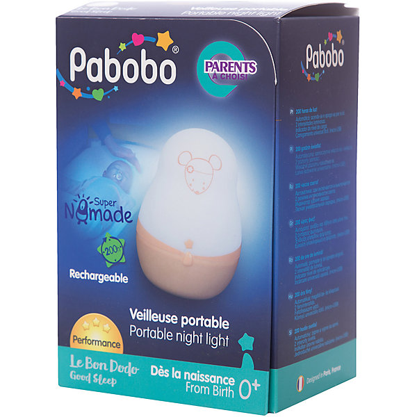 Ночник супер путешественник, Pabobo, Лолабелла Ночник супер путешественник, Pabobo, ЛолабеллаДетские предметы интерьера<br>Характеристики:<br><br>• Пол: для девочки<br>• Тематика рисунка: мышка<br>• Цвет: белый, розовый<br>• Материал: пластик<br>• Мягкий рассеянный свет<br>• Во время работы не нагревается<br>• 200 часов непрерывной работы<br>• Функция адаптации к уровню естественного освещения<br>• Оснащен индикатором уровня заряда<br>• Автоматическое включение/выключение<br>• Способ зарядки: от USB<br>• Размеры: 4*4*8 см<br>• Вес: 80 г <br>• Особенности ухода: допускается сухая и влажная чистка<br><br>Ночник супер путешественник, Pabobo, Лолабелла от французского торгового бренда, который занимается производством детских светильников и проекторов. При изготовлении используются качественные и безопасные материалы, которые характеризуются длительным сроком службы. Пластик, из которого изготовлен ночник, устойчив к повреждениям и появлению царапин, не имеет запаха. <br><br>Светильник оснащен светодиодными лампами, которые не нужно менять. Степень яркости автоматически регулируется в зависимости от естественного освещения. Выполнен в виде фонарика, который можно переносить. У него компактный размер, эргономичная форма и легкий вес, поэтому такой светильник удобно брать с собой в поездки и путешествия, тем более, что для его работы не нужен постоянный источник электричества. Корпус светильника оформлен изображением мышки, что делает его не только практичным предметом, но и яркой деталью интерьера детской комнаты.<br><br>Ночник супер путешественник, Pabobo, Лолабелла можно купить в нашем интернет-магазине.<br><br>Ширина мм: 40<br>Глубина мм: 40<br>Высота мм: 80<br>Вес г: 70<br>Возраст от месяцев: 0<br>Возраст до месяцев: 384<br>Пол: Женский<br>Возраст: Детский<br>SKU: 5482467