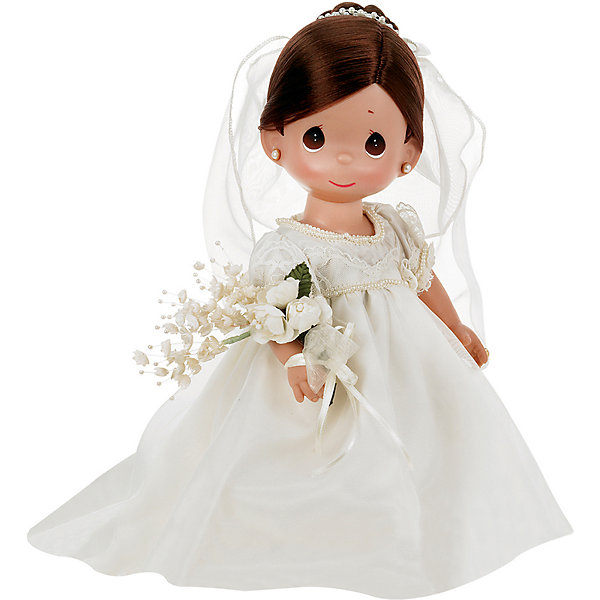 Кукла Зачарованные сны. Невеста, брюнетка, 30 см, Precious Moments Кукла Зачарованные сны. Невеста, брюнетка, 30 см, Precious MomentsБренды кукол<br>Характеристики товара:<br><br>• возраст: от 5 лет;<br>• материал: винил, текстиль;<br>• высота куклы: 30 см;<br>• размер упаковки: 35х20х10 см;<br>• вес упаковки: 400 гр.;<br>• страна производитель: Филиппины.<br><br>Кукла «Зачарованные сны. Невеста» Precious Moments — коллекционная кукла с выразительными карими глазками и каштановыми волосами. Куколка одета в белоснежное свадебное платье. На голове у нее фата, а в руках букет невесты. У куклы имеются подвижные детали. Она выполнена из качественного безопасного материала.<br><br>Куклу «Зачарованные сны. Невеста» Precious Moments можно приобрести в нашем интернет-магазине.<br><br>Ширина мм: 140<br>Глубина мм: 300<br>Высота мм: 80<br>Вес г: 428<br>Возраст от месяцев: 36<br>Возраст до месяцев: 2147483647<br>Пол: Женский<br>Возраст: Детский<br>SKU: 5482502