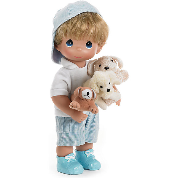 Кукла Мальчик и щенки, 30 см, Precious Moments Кукла Мальчик и щенки, 30 см, Precious MomentsБренды кукол<br>Характеристики товара:<br><br>• возраст: от 5 лет;<br>• материал: винил, текстиль;<br>• высота куклы: 30 см;<br>• размер упаковки: 33х16х12 см;<br>• вес упаковки: 395 гр.;<br>• страна производитель: Филиппины.<br><br>Кукла «Мальчик и щенки» Precious Moments — коллекционная кукла-мальчик с выразительными голубыми глазками. Мальчик одет в голубые шорты, белую футболку и ботиночки. В руках он держит 3 забавных щенков. У куклы имеются подвижные детали. Она выполнена из качественного безопасного материала.<br><br>Куклу «Мальчик и щенки» Precious Moments можно приобрести в нашем интернет-магазине.<br><br>Ширина мм: 140<br>Глубина мм: 300<br>Высота мм: 80<br>Вес г: 428<br>Возраст от месяцев: 36<br>Возраст до месяцев: 2147483647<br>Пол: Женский<br>Возраст: Детский<br>SKU: 5482505