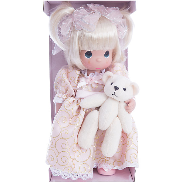Кукла Давай поиграем, 30 см, Precious Moments Кукла Давай поиграем, 30 см, Precious MomentsКуклы<br>Характеристики товара:<br><br>• возраст: от 5 лет;<br>• материал: винил, текстиль;<br>• высота куклы: 30 см;<br>• размер упаковки: 35х20х10 см;<br>• вес упаковки: 450 гр.;<br>• страна производитель: Филиппины.<br><br>Кукла «Давай поиграем» Precious Moments — коллекционная кукла с выразительными зелеными глазками и белыми короткими волосами, завязанными в хвостики. Куколка одета в розовое платье с золотистым узором. В руках у нее плюшевый мишка. У куклы имеются подвижные детали. Она выполнена из качественного безопасного материала.<br><br>Куклу «Давай поиграем» Precious Moments можно приобрести в нашем интернет-магазине.<br><br>Ширина мм: 140<br>Глубина мм: 300<br>Высота мм: 80<br>Вес г: 428<br>Возраст от месяцев: 36<br>Возраст до месяцев: 2147483647<br>Пол: Женский<br>Возраст: Детский<br>SKU: 5482513