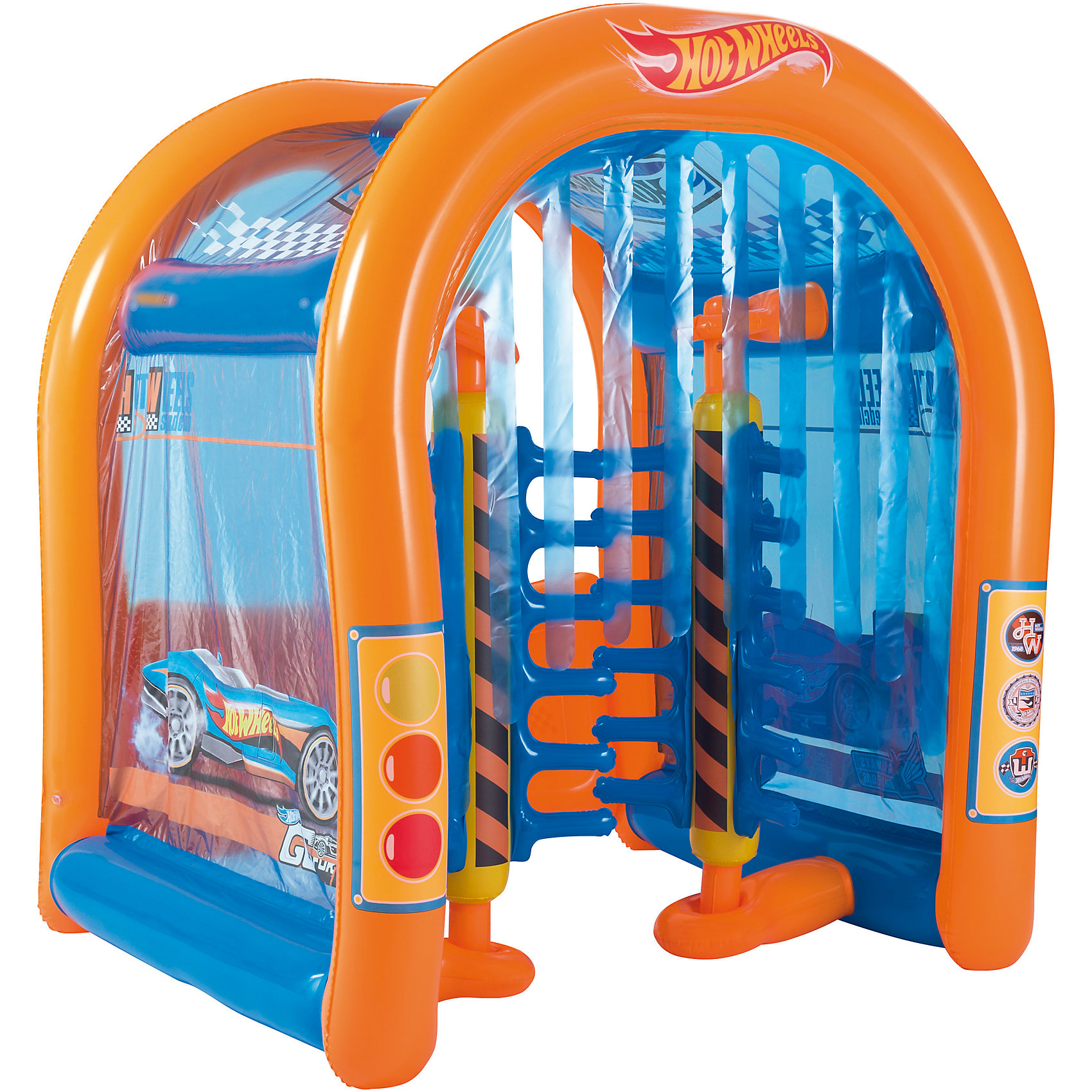 Игровой центр Автомойка с брызгалкой, Hot Wheels, Bestway Игровой центр Автомойка с брызгалкой, Hot Wheels, BestwayНадувные центры<br>Игровой центр Автомойка с брызгалкой, Hot Wheels, Bestway (Бествей)<br><br>Характеристики:<br><br>• устойчивая и прочная конструкция<br>• освежающая брызгалка<br>• дизайн в стиле Хот Вилс<br>• заплатка в комплекте<br>• размер: 191х173х103 см<br>• материал: ПВХ<br>• вес: 8,1 кг<br><br>Автомойка - надувной игровой центр, оформленный в стиле ХотВилс. Конструкция устойчиво располагается на поверхности с помощью двух камер, заполненных водой. На входе в автомойку находится небольшой надувной вентилятор, который разбрызгивает воду, поступающую из распылителя. Он поможет детям освежиться во время активных игр. С таким игровым центром веселье гарантировано!<br><br>Игровой центр Автомойка с брызгалкой, Hot Wheels, Bestway (Бествей) вы можете купить в нашем интернет-магазине.<br><br>Ширина мм: 420<br>Глубина мм: 420<br>Высота мм: 415<br>Вес г: 8094<br>Возраст от месяцев: 36<br>Возраст до месяцев: 2147483647<br>Пол: Мужской<br>Возраст: Детский<br>SKU: 5486979
