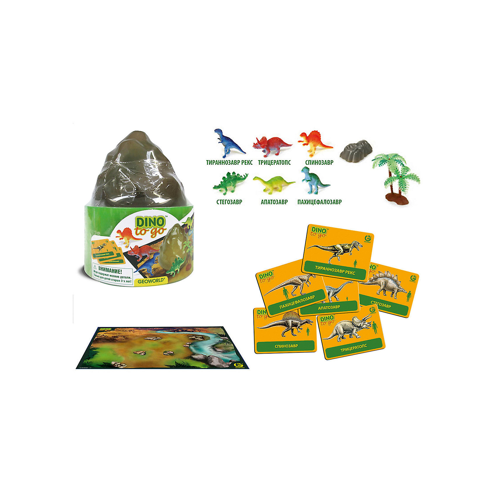 Игровой набор “Путешествуй и Играй! Dino to Go” Игровой набор “Путешествуй и Играй! Dino to Go”Мир животных<br>Игровой набор “Путешествуй и Играй! Dino to Go”.<br><br>Характеристики:<br><br>• В наборе: 6 игровых фигурок динозавров, 1 скала, 1 дерево, 6 карточек, игровое поле – постер<br>• Размер фигурок: 5 см.<br>• Размер постера: 59х42 см.<br>• Материал: пластик, картон<br>• Размер упаковки: 12,5x12,5x15 см.<br><br>С научно-познавательным игровым набором “Путешествуй и Играй! Dino to Go” ваш ребенок «воссоздаст» доисторический мир и «поселит» на его просторах древних ящеров. Набор включает в себя 6 фигурок динозавров, которые раскрашены вручную. Фигурки выполнены с высокой степенью научной достоверности, в соответствии с современными взглядами палеонтологии. <br><br>Животным, входящим в набор, соответствуют карточки с научной информацией о каждом из них. В наборе также есть большой постер с изображением доисторического ландшафта, пластиковая скала и дерево. Набор изготовлен из высококачественных материалов, которые абсолютно безопасны для ребенка.<br><br>Игровой набор “Путешествуй и Играй! Dino to Go” можно купить в нашем интернет-магазине.<br><br>Ширина мм: 125<br>Глубина мм: 125<br>Высота мм: 150<br>Вес г: 204<br>Возраст от месяцев: 48<br>Возраст до месяцев: 48<br>Пол: Женский<br>Возраст: Детский<br>SKU: 5490343