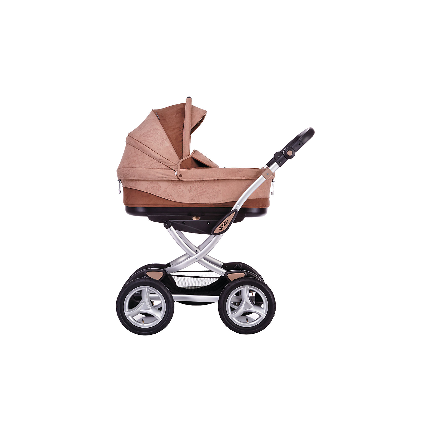 Коляска 2 в 1 Geoby 05C706 Lux, коричневый Коляска 2 в 1 Geoby 05C706 Lux, коричневыйКоляски 2 в 1<br>Характеристики коляски<br><br>Люлька:<br><br>• хлопковая обивка люльки;<br>• отсек-вентиляция на капюшоне, застежка-молния;<br>• капор оснащен солнцезащитным козырьком;<br>• люлька устойчива без шасси, дуги для установки люльки на ровную поверхность;<br>• материал: хлопок, полиэстер, пластик;<br>• размер люльки: 75х34 см;<br>• вес люльки: 5,5 кг.<br><br>Прогулочный блок:<br><br>• реверсивный прогулочный блок, 2 направления относительно хода движения коляски;<br>• 4 положения спинки;<br>• спинка опускается до почти горизонтального положения, угол наклона 170 градусов;<br>• регулируемая подножка, 2 положения;<br>• материал: пластик, полиэстер;<br>• длина спального места: 76 см;<br>• вес прогулочного блока: 6,5 кг.<br><br>Рама коляски:<br><br>• регулируемая по высоте ручка, 5 уровней;<br>• надувные колеса;<br>• наличие амортизаторов;<br>• тип складывания: книжка;<br>• материал: алюминий, пластик, колеса – ПВХ;<br>• высота ручки: 94х110 см;<br>• диаметр колес: 30 см.<br><br>Размер коляски: 133х59х110 см<br>Размер коляски в сложенном виде: 87х59х40 см<br>Вес коляски: 14 кг<br>Вес в упаковке: 30,5 кг<br><br>Дополнительная комплектация:<br><br>• накидка на люльку;<br>• чехол на ножки;<br>• сумка для мамы;<br>• дождевик;<br>• москитная сетка;<br>• корзина для покупок;<br>• инструкция.<br><br>Коляску 2 в 1 05C706 Lux, Geoby, цвет коричневый можно купить в нашем интернет-магазине.<br><br>Ширина мм: 870<br>Глубина мм: 590<br>Высота мм: 400<br>Вес г: 30500<br>Возраст от месяцев: 0<br>Возраст до месяцев: 36<br>Пол: Унисекс<br>Возраст: Детский<br>SKU: 5500277