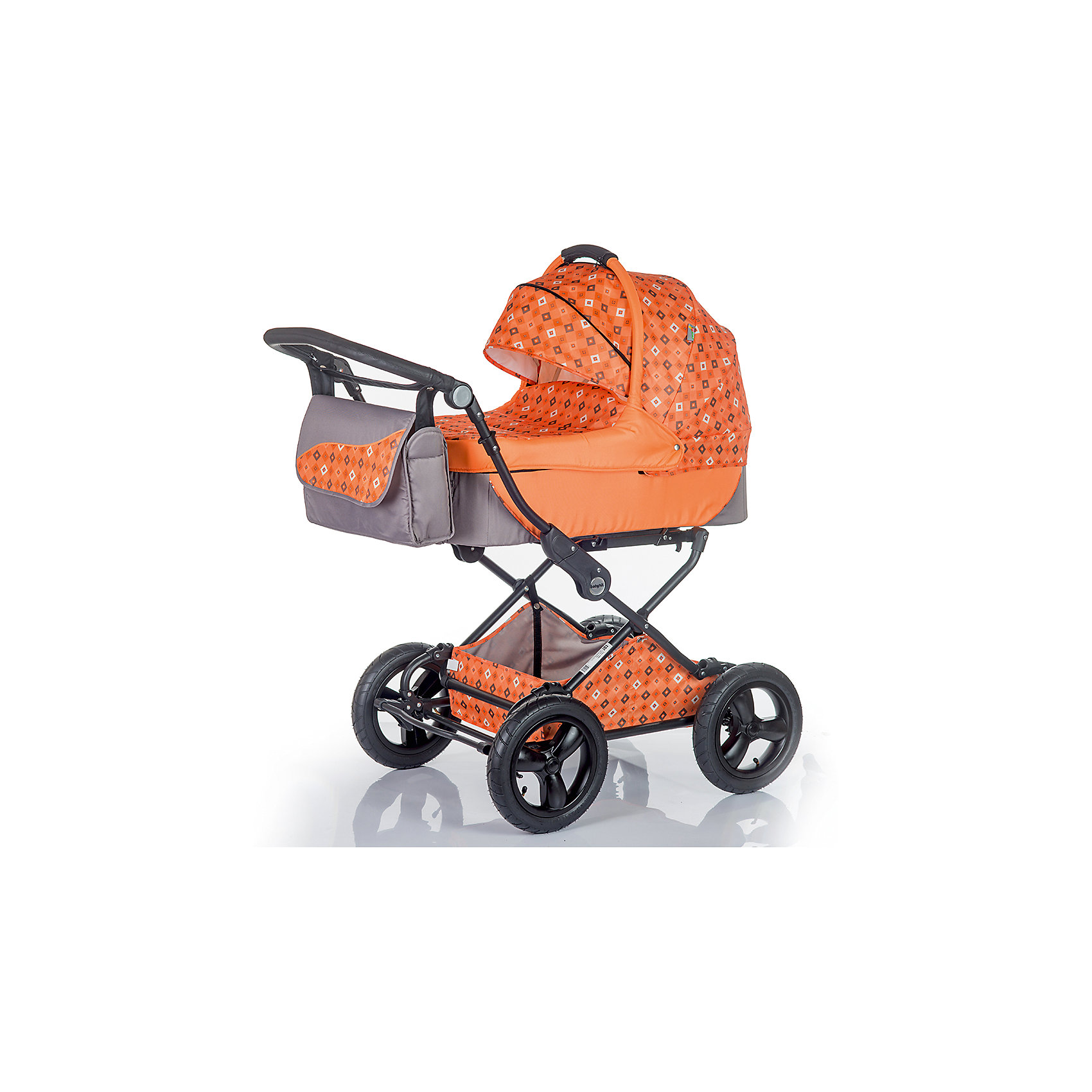 Коляска 2 в 1 BabyHit EVENLY Plus, оранжевый Коляска 2 в 1 BabyHit EVENLY Plus, оранжевыйКоляски 2 в 1<br>Характеристики коляски<br><br>Люлька:<br><br>• хлопковая обивка люльки;<br>• жесткое основание дна люльки;<br>• капор оснащен солнцезащитным козырьком;<br>• на люльке имеется кармашек на молнии;<br>• сбоку в потайных кармашках на люльке спрятаны ручки для переноски;<br>• материал: хлопок, полиэстер, пластик;<br>• размер люльки: 73х36 см;<br>• вес люльки: 5 кг.<br><br>Прогулочный блок:<br><br>• реверсивный прогулочный блок;<br>• регулируется угол наклона спинки коляски: 3 положения; опускается до положения лежа;<br>• регулируемая подножка, 2 положения;<br>• съемный защитный бампер, мягкий паховый ограничитель;<br>• капюшон «батискаф», опускается почти до бампера;<br>• на капюшоне имеется сетчатое смотровое окошко под клапаном, карман для мелочей;<br>• материал: пластик, полиэстер;<br>• длина спального места: 82 см;<br>• ширина сиденья: 31 см;<br>• вес прогулочного блока: 5,5 кг.<br><br>Рама коляски:<br><br>• ручка коляски регулируется по высоте;<br>• надувные колеса с амортизаторами;<br>• колеса съемные;<br>• тип тормоза: ножной;<br>• тип складывания: книжка;<br>• рама складывается отдельно, без прогулочного блока и люльки;<br>• материал: алюминий, пластик, колеса – ПВХ;<br>• диаметр колес: 30 см;<br>• вес шасси с колесами: 11 кг.<br><br>Размер коляски: 104х60х115 см<br>Размер коляски в сложенном виде: 85х52х32 см<br>Вес коляски с люлькой: 16 кг<br>Вес коляски с прогулочным блоком: 16,5 кг<br>Вес в упаковке: 22,9 кг<br><br>Дополнительная комплектация:<br><br>• накидка на люльку;<br>• чехол на ножки;<br>• сумка для мамы;<br>• дождевик;<br>• москитная сетка;<br>• корзина для покупок;<br>• инструкция.<br><br>Коляску 2 в 1 EVENLY Plus, Babyhit, цвет оранжевый можно купить в нашем интернет-магазине.<br><br>Ширина мм: 520<br>Глубина мм: 320<br>Высота мм: 850<br>Вес г: 22900<br>Возраст от месяцев: 0<br>Возраст до месяцев: 36<br>Пол: Унисекс<br>Возраст: Детский<br>SKU: 5500298