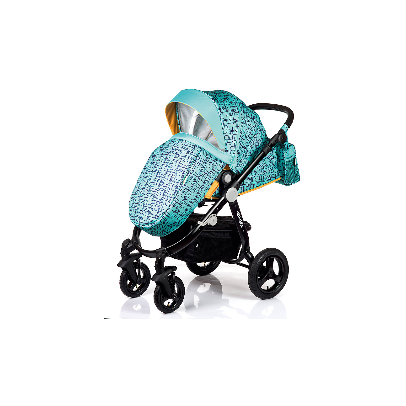 Коляска 2 в 1 BabyHit VALENTE, бирюзово-золотистый Коляска 2 в 1 BabyHit VALENTE, бирюзово-золотистыйКоляски 2 в 1<br>Характеристики коляски<br><br>Люлька:<br><br>• хлопковая обивка люльки;<br>• капор оснащен солнцезащитным козырьком;<br>• люлька имеет ручку для переноски;<br>• материал: хлопок, полиэстер, пластик;<br>• размер люльки: 76х34 см;<br>• вес люльки: 3 кг.<br><br>Прогулочный блок:<br><br>• реверсивный прогулочный блок, 2 направления относительно хода движения коляски;<br>• спинка опускается до почти горизонтального положения, угол наклона 170 градусов;<br>• регулируемая подножка, 2 положения;<br>• капюшон-батискаф, опускается почти до бампера;<br>• съемный бампер с тканевым разделителем;<br>• материал: пластик, полиэстер;<br>• длина спального места: 79 см;<br>• ширина сиденья: 33 см;<br>• вес прогулочного блока: 6,5 кг.<br><br>Рама коляски:<br><br>• регулируемая по высоте ручка;<br>• надувные колеса, передние поворотные колеса с блокировкой;<br>• наличие амортизаторов;<br>• тип складывания: книжка;<br>• материал: алюминий, пластик, колеса – ПВХ;<br>• диаметр колес: 20 см, 28 см;<br>• высота ручки: 80-104 см<br><br>Размер коляски: 104х60х115 см<br>Размер коляски в сложенном виде: 86х50х44 см<br>Вес коляски с люлькой: 13,1 кг<br>Вес коляски с прогулочным блоком: 13,1 кг<br>Вес в упаковке: 21 кг<br><br>Дополнительная комплектация:<br><br>• накидка на люльку;<br>• чехол на ножки;<br>• 2 матрасика;<br>• дождевик;<br>• москитная сетка;<br>• сумка для мамы;<br>• насос;<br>• корзина для покупок на молнии;<br>• инструкция.<br><br>Коляску 2 в 1 VALENTE, Babyhit, цвет бирюзово-золотистый можно купить в нашем интернет-магазине.<br><br>Ширина мм: 500<br>Глубина мм: 440<br>Высота мм: 860<br>Вес г: 21000<br>Возраст от месяцев: 0<br>Возраст до месяцев: 36<br>Пол: Унисекс<br>Возраст: Детский<br>SKU: 5500314
