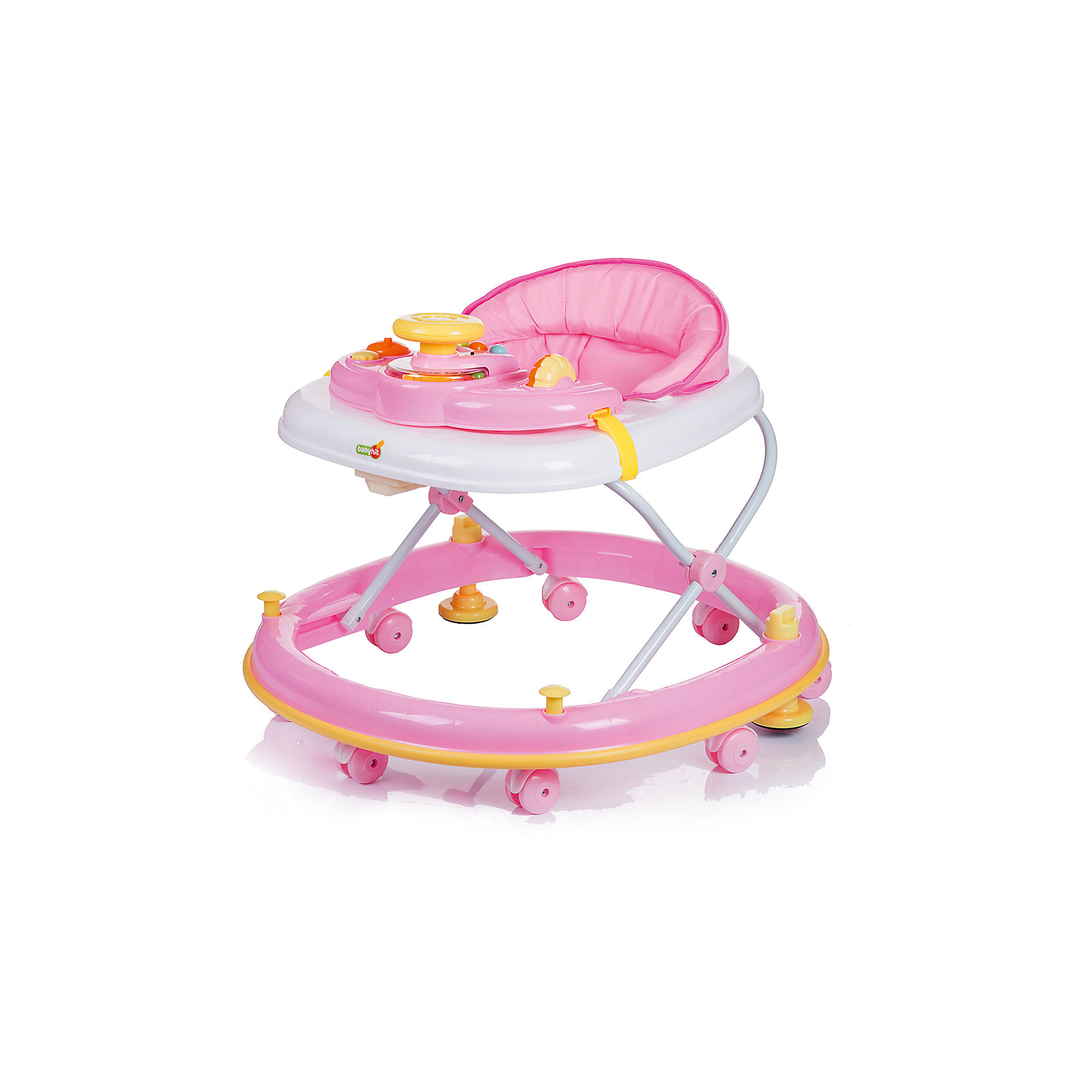 Ходунки CLEVER, Babyhit, розовый Ходунки CLEVER, Babyhit, розовыйХодунки<br>Характеристики:<br><br>• закругленная база с мягкой окантовкой;<br>• защита от появления царапин на мебели и стенах;<br>• регулируется высота ходунков, 3 положения;<br>• игровая панель с развивающими игрушками;<br>• световое и звуковое сопровождение;<br>• наличие сдвоенных колесиков со стопорами;<br>• съемный чехол сиденья для ухода и очистки;<br>• компактное складывание;<br>• размер упаковки: 71,5х11х66,5 см;<br>• вес: 4,8 кг.<br><br>Продуманная до мелочей конструкция ходунков предоставляет ребенку свободу перемещений в пространстве на этапе его роста и развития. Малыш находится в ходунках в сиденье-коконе, с высокой спинкой в мягкой обивке. Игровая панель для игры и развития ребенка имеет звуковой модуль и подвижные элементы. Основание ходунков имеет прорезиненную накладку по всему диаметру, которая предотвратит мелкие царапины на мебели во время путешествий ребенка в ходунках в помещении. <br><br>Ходунки CLEVER, Babyhit, цвет розовый можно купить в нашем интернет-магазине.<br><br>Ширина мм: 715<br>Глубина мм: 110<br>Высота мм: 665<br>Вес г: 4800<br>Возраст от месяцев: 6<br>Возраст до месяцев: 18<br>Пол: Женский<br>Возраст: Детский<br>SKU: 5500345