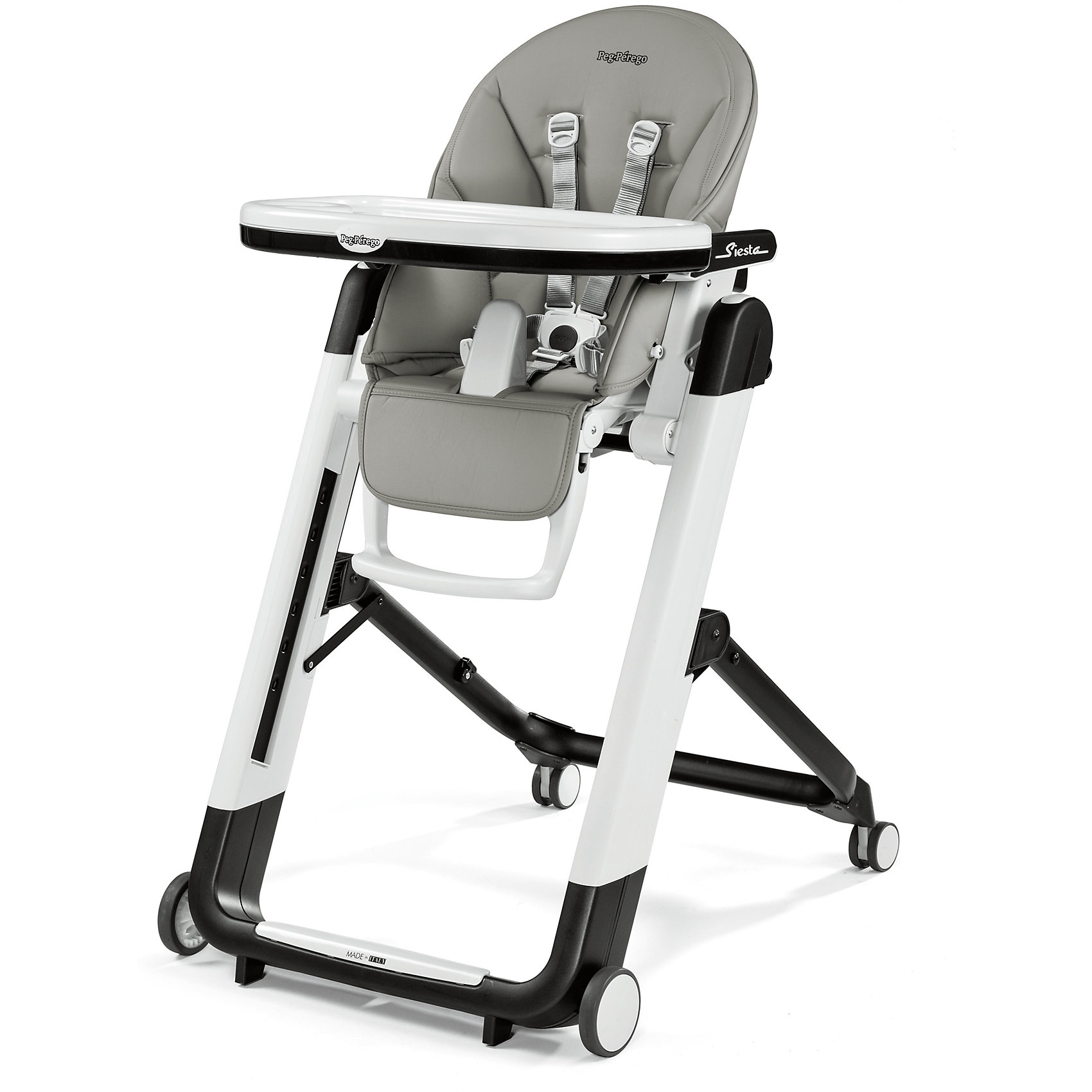 Стульчик для кормления Siesta, Peg-Perego, Ice Стульчик для кормления Siesta, Peg-Perego, IceСтульчики для кормления<br>Характеристики:<br><br>• регулируется высота стульчика, 9 положений;<br>• регулируется наклон спинки, 3 положения вплоть до горизонтального, угол наклона 170 градусов;<br>• регулируется подножка, 3 положения;<br>• 5-ти точечные ремни безопасности регулируются по длине и высоте;<br>• имеется пластиковый разделитель между ножек;<br>• съемный ровный столик перед ребенком, дополнительный поднос с бортами и углублением для поильника;<br>• столешница крепится сзади на раме стульчика;<br>• имеются подлокотники;<br>• стульчик на колесиках, система Stop&Go, блокировка и защита от царапин;<br>• имеется сумка-сетка для мелких предметов;<br>• ширина сиденья: 27 см;<br>• высота спинки: 44 см;<br>• высота сиденья стульчика от пола: 33-65 см;<br>• съемный чехол из эко-кожи;<br>• компактное складывание;<br>• материал: алюминий, пластик, полиэстер.<br><br>Размеры:<br><br>• размер стульчика: 75х60х104,5 см;<br>• размер стульчика в сложенном виде: 60х35х89 cм;<br>• вес стульчика: 10,5 кг;<br>• размер упаковки: 90х62х30 см;<br>• вес в упаковке: 13,1 кг.<br><br>Функциональный стульчик Siesta регулируется по высоте, используется как стульчик со столиком для кормления или как обычный стул, придвинутый к общему столу. Регулируемая спинка опускается до положения «лежа», поэтому стульчик можно использовать уже с рождения. Обивка сиденья выполнена из эко-кожи. <br><br>Стульчик для кормления Siesta, Peg-Perego, Ice можно купить в нашем интернет-магазине.<br><br>Ширина мм: 900<br>Глубина мм: 620<br>Высота мм: 300<br>Вес г: 13120<br>Возраст от месяцев: 0<br>Возраст до месяцев: 36<br>Пол: Унисекс<br>Возраст: Детский<br>SKU: 5504510