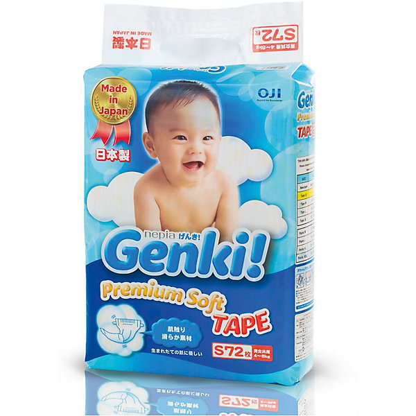 Подгузники Nepia Genki, 4-8 кг., размер S, 72 шт., Genki