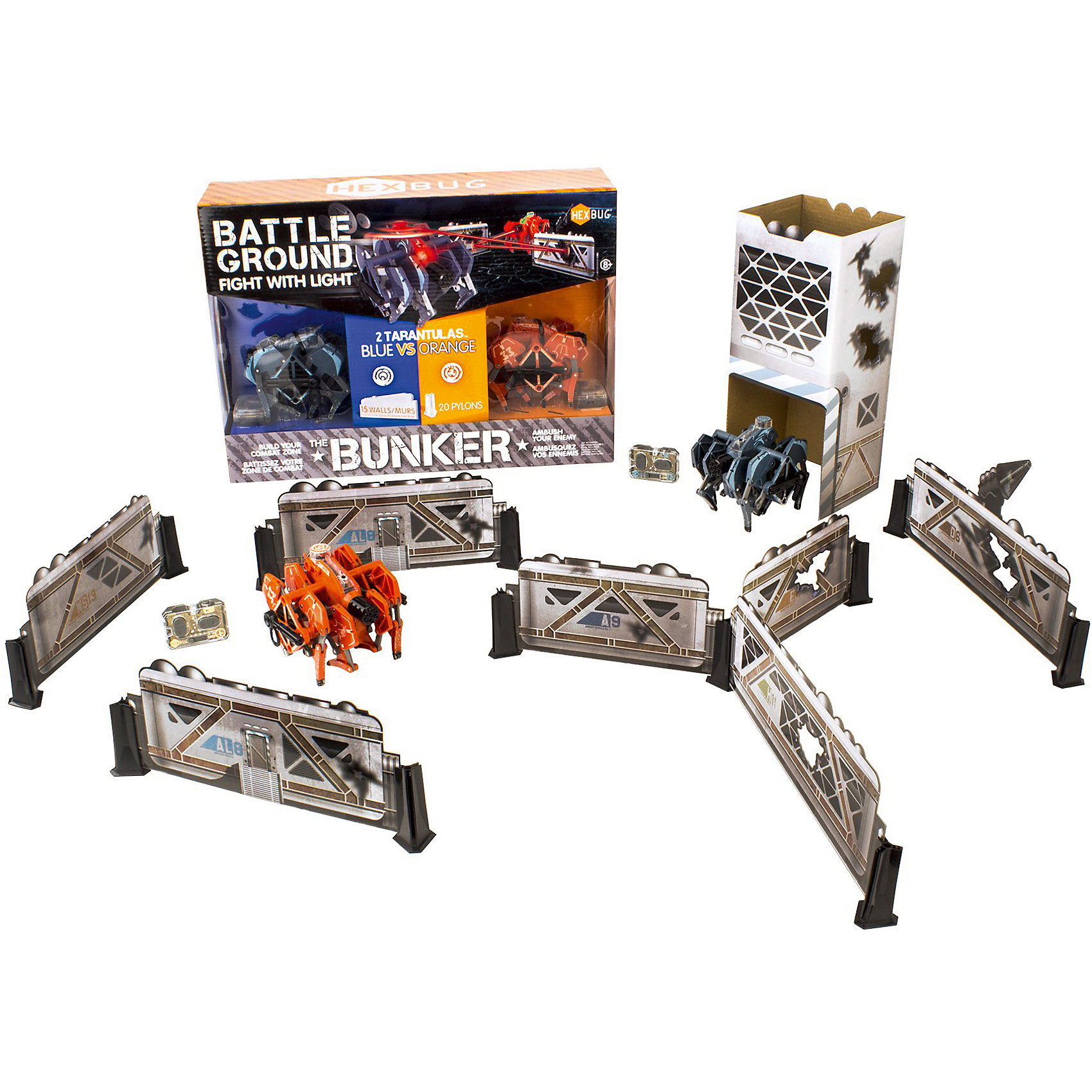 Набор из двух микро-роботов Battle Bunker Tarantula, Hexbug Набор из двух микро-роботов Battle Bunker Tarantula, HexbugИнтерактивные животные<br>Набор из двух микро-роботов Battle Bunker Tarantula, Hexbug (Хексбаг)<br><br>Характеристики:<br><br>• световые и звуковые эффекты<br>• автоматическое отключение<br>• батарейки: LR44 - 5 шт.<br>• материал: пластик, металл<br>• размер упаковки: 41х30х12 см<br>• вес: 765 грамм<br><br>Микророботы Battle Tarantula понравятся каждому любителю захватывающих сражений. Прочная конструкция робота способна выдержать удар самого сильного противника. Игрушки оснащены световыми и звуковыми эффектами. После десяти попаданий по противнику робот автоматически отключается. Выключите и включите робота, чтобы он снова ринулся в бой. В набор входят красный, синий роботы и аксессуары для постройки военной территории. Наблюдать за сражений двух сильных противников очень интересно. А башни и стены сделают игру еще более захватывающей!<br><br>Набор из двух микро-роботов Battle Bunker Tarantula, Hexbug (Хексбаг) можно купить в нашем интернет-магазине.<br><br>Ширина мм: 280<br>Глубина мм: 110<br>Высота мм: 390<br>Вес г: 935<br>Возраст от месяцев: 36<br>Возраст до месяцев: 2147483647<br>Пол: Унисекс<br>Возраст: Детский<br>SKU: 5507194