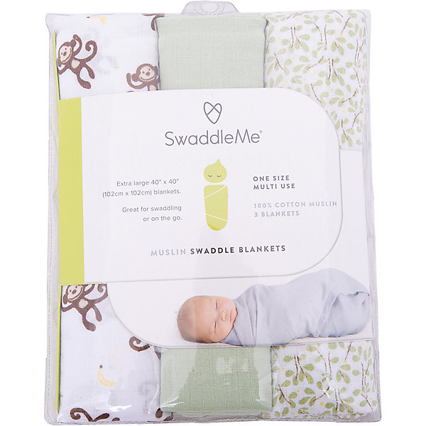 Набор пеленок Muslin Swaddleme, 3 шт., Summer Infant, зеленый/мартышки Набор пеленок Muslin Swaddleme, 3 шт., Summer Infant, зеленый/мартышкиПеленки для новорожденных<br>Характеристики пеленок Muslin Swaddleme:<br><br>• натуральное волокно пеленок;<br>• свободное движение воздуха;<br>• мягкость дышащего материала;<br>• состав ткани: 100% муслин (тонкотканный хлопок);<br>• размер пеленки: 102х102 см;<br>• количество в упаковке: 3 шт.;<br>• размер упаковки: 32х20,5х4 см;<br>• вес: 430 г.<br><br>Пеленки используются с первых дней жизни ребенка. Пригодны для пеленания, для покрытия пеленального столика, родительской кровати, дна ванночки. Мягкие и дышащие пеленки украшены различными принтами. <br><br>Набор пеленок Muslin Swaddleme, 3 шт., Summer Infant, зеленый/мартышки можно купить в нашем интернет-магазине.<br><br>Ширина мм: 205<br>Глубина мм: 320<br>Высота мм: 40<br>Вес г: 430<br>Возраст от месяцев: 0<br>Возраст до месяцев: 3<br>Пол: Унисекс<br>Возраст: Детский<br>SKU: 5508006