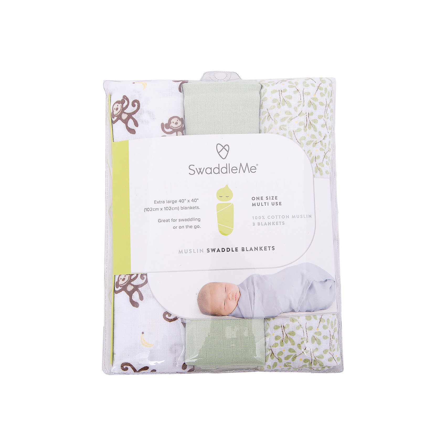 Набор пеленок Muslin Swaddleme, 3 шт., Summer Infant, зеленый/мартышки Набор пеленок Muslin Swaddleme, 3 шт., Summer Infant, зеленый/мартышкиПеленание<br>Характеристики пеленок Muslin Swaddleme:<br><br>• натуральное волокно пеленок;<br>• свободное движение воздуха;<br>• мягкость дышащего материала;<br>• состав ткани: 100% муслин (тонкотканный хлопок);<br>• размер пеленки: 102х102 см;<br>• количество в упаковке: 3 шт.;<br>• размер упаковки: 32х20,5х4 см;<br>• вес: 430 г.<br><br>Пеленки используются с первых дней жизни ребенка. Пригодны для пеленания, для покрытия пеленального столика, родительской кровати, дна ванночки. Мягкие и дышащие пеленки украшены различными принтами. <br><br>Набор пеленок Muslin Swaddleme, 3 шт., Summer Infant, зеленый/мартышки можно купить в нашем интернет-магазине.<br><br>Ширина мм: 205<br>Глубина мм: 320<br>Высота мм: 40<br>Вес г: 430<br>Возраст от месяцев: 0<br>Возраст до месяцев: 3<br>Пол: Унисекс<br>Возраст: Детский<br>SKU: 5508006