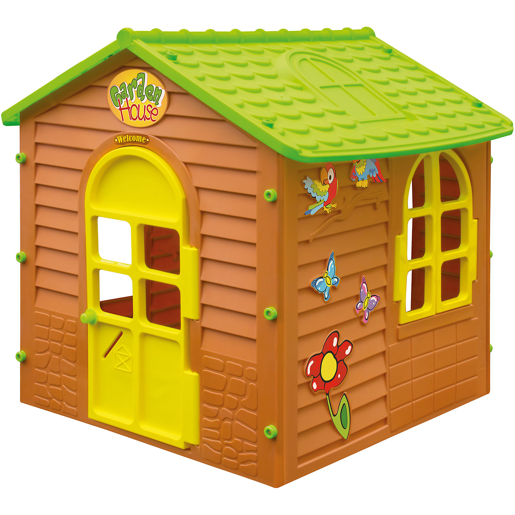 Домик дачный, Mochtoys Домик дачный, MochtoysДомики и мебель<br>Домик дачный, Mochtoys.<br><br>Характеристики:<br><br>• Для детей в возрасте: от 1 года<br>• Размер: 122х120х120,5 см.<br>• Конструкция сборная (собирается с помощью пластиковых болтов и гаек)<br>• Материал: пластик<br>• Цвета: зеленый, коричневый, желтый<br>• Размер упаковки: 16х115х123 см.<br>• Вес: 16,9 кг.<br><br>Дачный домик Mochtoys идеально подойдет для игр вашего ребенка на открытом воздухе и в помещении! Размеры домика достаточны, чтобы вместить несколько детей одновременно, что обеспечивает невероятные возможности для совместных игр малышей. В домике есть 3 окна и дверь арочной формы. Одно из окон оборудовано открывающейся рамой. Дверь домика открывается. Над дверью висит табличка Welcom. На крыше имитация черепицы и мансардного окна. Одна из стен домика украшена бабочками, попугайчиками и цветком. Дизайн домика продуман таким образом, что у ребенка создается полное впечатление того, что он находится в настоящем дачном доме. Все детали дома надежно фиксируются между собой и не разбалтываются при активной эксплуатации. Конструкция домика устойчивая и надежная, острые края отсутствуют, поэтому он абсолютно безопасен для детей. Изделие выполнено в соответствии с европейскими стандартами качества из высококачественного, прочного пластика. Материал не выгорает на солнце и морозоустойчив (не боится морозов до -15 градусов). Домик прост в уходе, его можно мыть на даче из шланга проточной водой.<br><br>Домик дачный, Mochtoys можно купить в нашем интернет-магазине.<br><br>Ширина мм: 1220<br>Глубина мм: 1200<br>Высота мм: 1205<br>Вес г: 16900<br>Возраст от месяцев: 12<br>Возраст до месяцев: 120<br>Пол: Унисекс<br>Возраст: Детский<br>SKU: 5510707