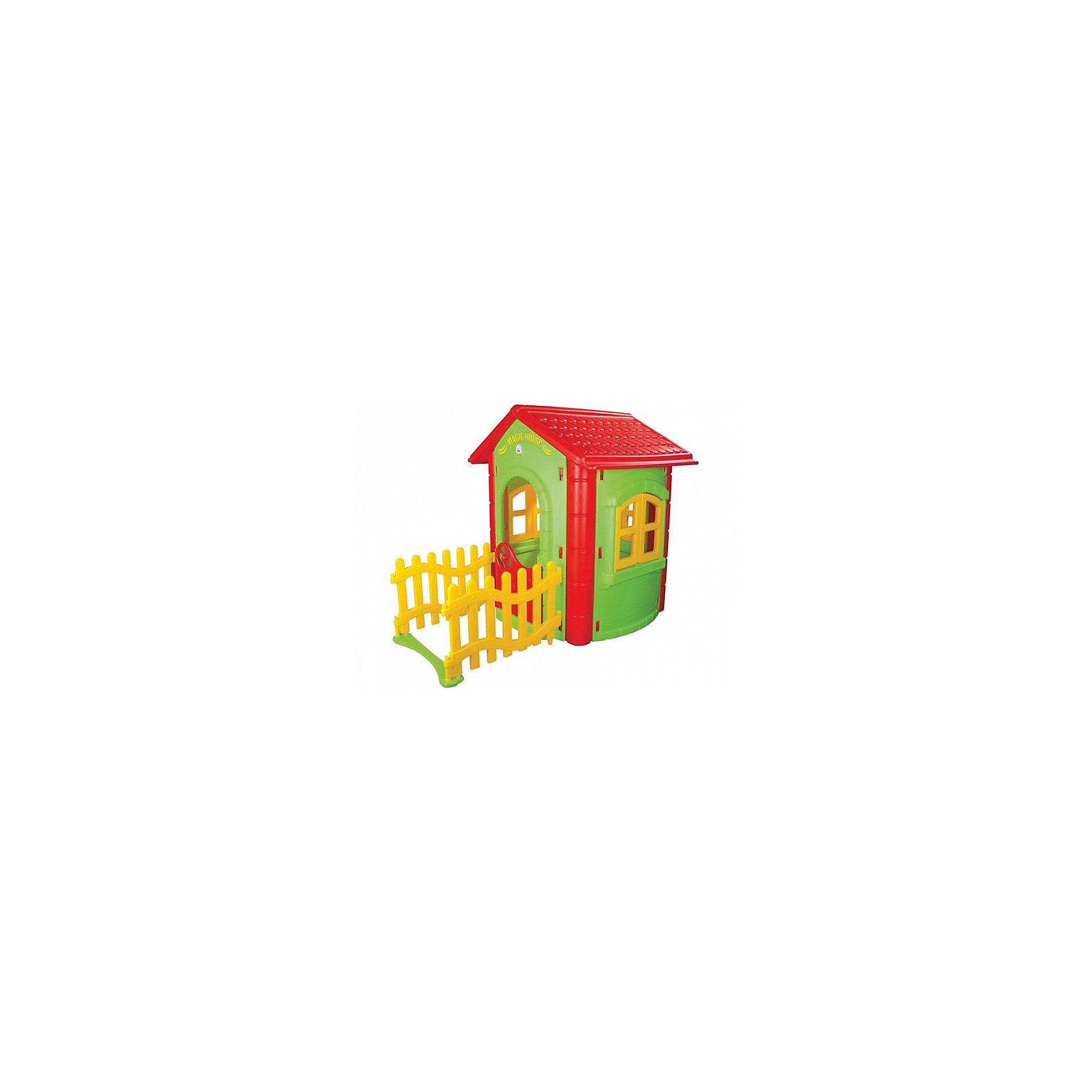 Домик игровой с забором MAGIC, PILSAN Домик игровой с забором MAGIC, PILSANДомики и мебель<br>Характеристики товара:<br><br>• цвет: зеленый, красный<br>• возраст: с 2 лет<br>• прочная конструкция<br>• привлекательный дизайн<br>• безопасные материалы<br>• вместительное внутреннее пространство<br>• легко собирается<br>• материал: пластик<br>• размер: 112х172х131 см<br>• размер упаковки: 70х130х45 см<br>• вес: 22,5 кг<br><br>Яркий игровой домик - отличный подарок для ребенка. Малыш сможет устраивать веселые игры и чаепития со своими друзьями. <br><br>Домик дополнен красивым заборчиком и декоративными элементами. Конструкция изготовлена из прочного пластика, безопасного для детского здоровья. Она устойчива к воздействию осадков и атмосферных явлений. <br><br>Домик легко собирается. Вы сможете установить его в детской комнате или на улице.<br><br>Домик игровой с забором MAGIC, PILSAN (Пилсан) вы можете купить в нашем интернет-магазине.<br><br>Ширина мм: 450<br>Глубина мм: 1300<br>Высота мм: 700<br>Вес г: 22500<br>Возраст от месяцев: 24<br>Возраст до месяцев: 120<br>Пол: Унисекс<br>Возраст: Детский<br>SKU: 5512016
