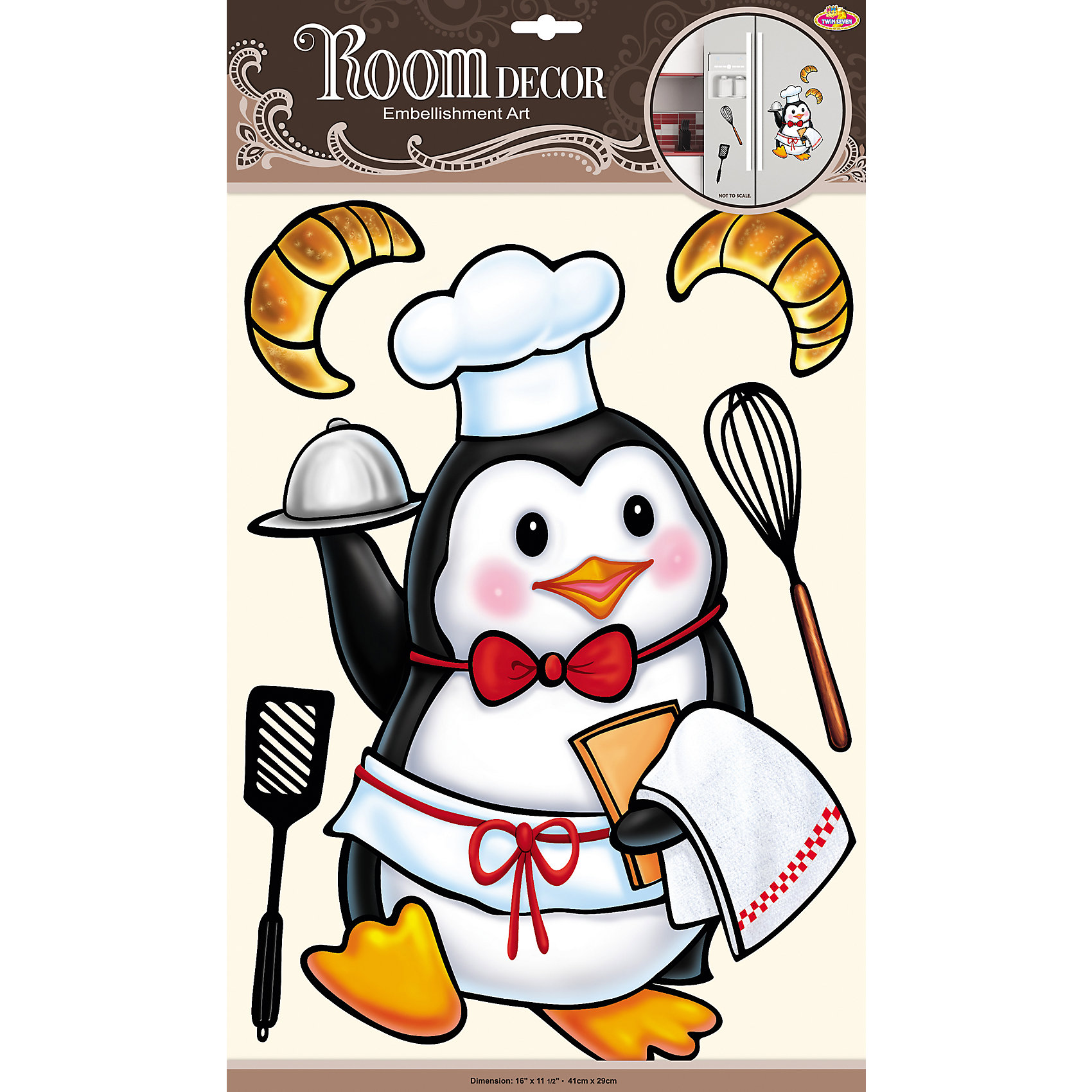 Наклейка Повар POA5882, Room Decor Наклейка Повар POA5882, Room DecorПредметы интерьера<br>Характеристики:<br><br>• Предназначение: декор комнаты<br>• Тематика наклеек: пингвин<br>• Материал: картон, ПВХ<br>• Комплектация: 5 элементов<br>• Декоративные элементы: имитация страз<br>• Форма: 3d<br>• Объемные<br>• Клейкая поверхность крепится на окрашенные стены, обои, двери, деревянные панели, стекло<br>• Не повреждают поверхность<br>• Устойчивы к выцветанию и истиранию<br>• Повышенные влагостойкие свойства<br>• Размеры (Д*Ш*В): 30*7*42 см<br>• Вес: 60 г<br>• Упаковка: блистер<br><br>Все наклейки выполнены из безопасного и нетоксичного материала – ПВХ. Прочная клеевая основа обеспечивает надежное прикрепление практически к любому виду горизонтальной или вертикальной поверхности, при этом не деформируя и не повреждая ее. Наклейки обладают влагоустойчивыми свойствами, поэтому они хорошо переносят влажную уборку. <br><br>Наклейка Повар POA5882, Room Decor состоит из набора, в который входят 5 элементов с изображением забавного пингвина в поварском колпаке. Дополнено изображение наклейками в форме круассанов, лопаточки и венчика. Набор выполнен в объемном формате, что придает всей композиции 3d эффект.<br><br>Наклейку Повар POA5882, Room Decor можно купить в нашем интернет-магазине.<br><br>Ширина мм: 300<br>Глубина мм: 70<br>Высота мм: 420<br>Вес г: 50<br>Возраст от месяцев: 36<br>Возраст до месяцев: 168<br>Пол: Унисекс<br>Возраст: Детский<br>SKU: 5513013