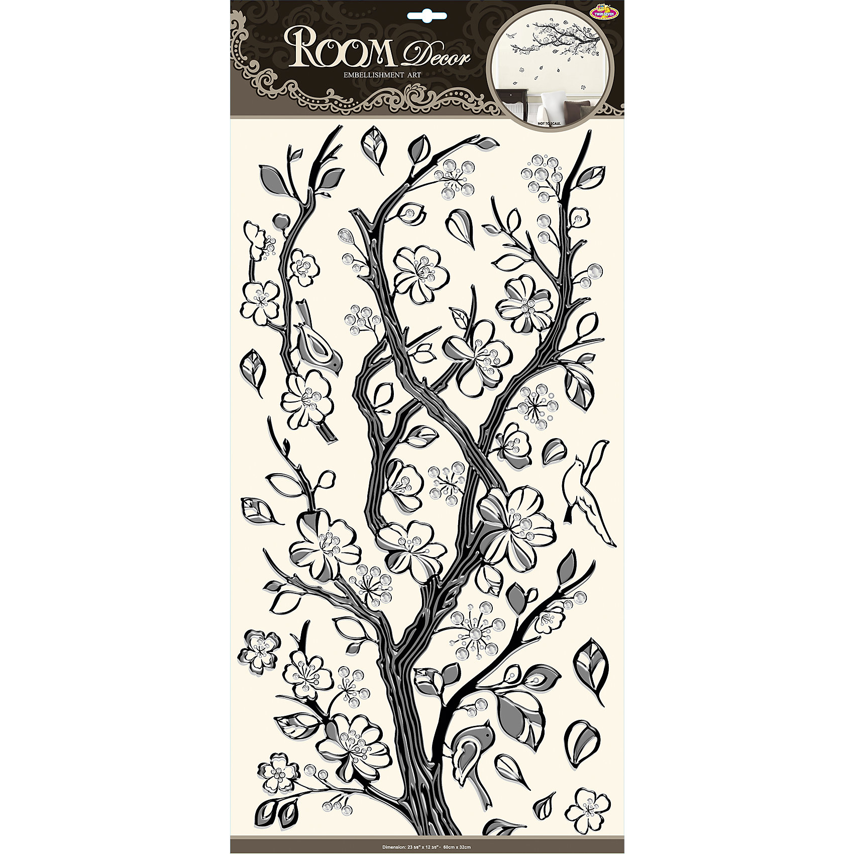 Наклейка Райская веточка POA5933, Room Decor Наклейка Райская веточка POA5933, Room DecorПредметы интерьера<br>Характеристики:<br><br>• Предназначение: декор комнаты<br>• Тематика наклеек: растительность<br>• Материал: картон, ПВХ<br>• Комплектация: 14 элементов<br>• Декоративные элементы: имитация страз<br>• Форма: 3d<br>• Объемные<br>• Клейкая поверхность крепится на окрашенные стены, обои, двери, деревянные панели, стекло<br>• Не повреждают поверхность<br>• Устойчивы к выцветанию и истиранию<br>• Повышенные влагостойкие свойства<br>• Размеры (Д*Ш*В): 30*7*60 см<br>• Вес: 50 г<br>• Упаковка: блистер<br><br>Все наклейки выполнены из безопасного и нетоксичного материала – ПВХ. Прочная клеевая основа обеспечивает надежное прикрепление практически к любому виду горизонтальной или вертикальной поверхности, при этом не деформируя и не повреждая ее. Наклейки обладают влагоустойчивыми свойствами, поэтому они хорошо переносят влажную уборку. <br><br>Наклейка Райская веточка POA5933, Room Decor состоит из набора, в который входят 14 элементов, изображающих цветущее райское дерево. Наклейки декорированы имитацией страз. Набор выполнен в объемном формате, что придает всей композиции 3d эффект.<br><br>Наклейку Райская веточка POA5933, Room Decor можно купить в нашем интернет-магазине.<br><br>Ширина мм: 320<br>Глубина мм: 70<br>Высота мм: 600<br>Вес г: 50<br>Возраст от месяцев: 36<br>Возраст до месяцев: 168<br>Пол: Унисекс<br>Возраст: Детский<br>SKU: 5513014