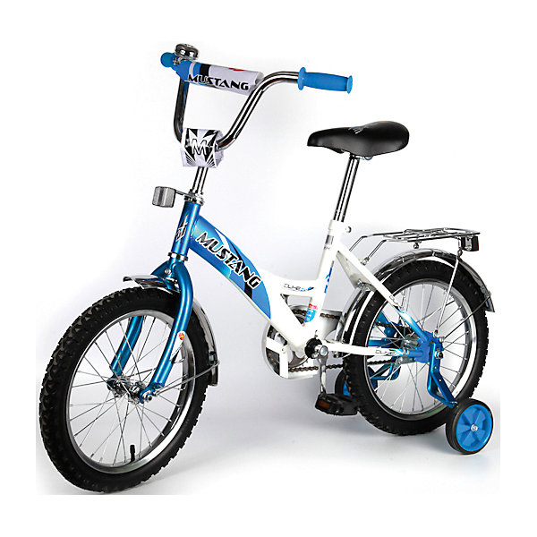 Детский велосипед, 14", синий/белый, Mustang