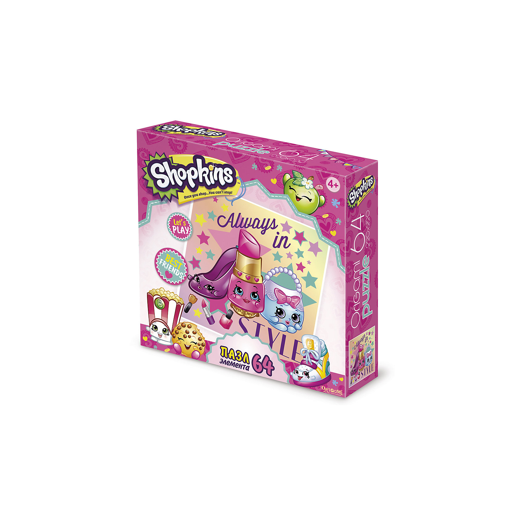 Пазл Always in style, Shopkins, Origami Пазл Always in style, Shopkins, OrigamiПазлы для малышей<br>Пазл 64 элемента. Комплектность: поле (220х220). Рекомендованный возраст 4+<br><br>Ширина мм: 150<br>Глубина мм: 45<br>Высота мм: 150<br>Вес г: 100<br>Возраст от месяцев: 48<br>Возраст до месяцев: 84<br>Пол: Унисекс<br>Возраст: Детский<br>SKU: 5528422