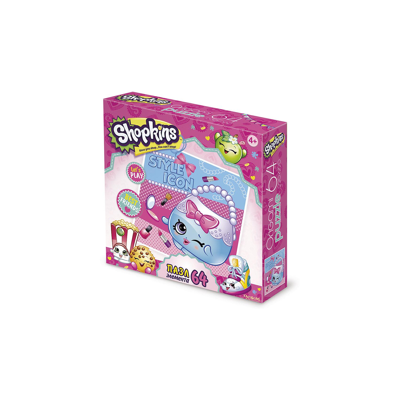 Пазл Style icon, Shopkins, Origami Пазл Style icon, Shopkins, OrigamiПазлы для малышей<br>Пазл Style icon, Shopkins, Origami<br><br>Характеристики:<br><br>• Количество деталей: 64 шт.<br>• Размер упаковки: 15х4,5х15 см.<br>• Размер готовой картинки: 22х22 см.<br>• Состав: бумага, картон<br>• Вес: 100 г.<br>• Для детей в возрасте: от 4 лет<br>• Страна производитель: Россия<br><br>Серия Икона стиля, представительницей которой выступает нежная сумочка в окружении других косметических товаров порадует фанатов игрушек Шопкинс. Высококачественный пазл отлично собирается, благодаря чётким разделениям частей по цвету сборка этого пазла не будет сложной. Закончив сборку вы можете склеить кусочки превратив пазл в красивую картину, или можете разобрать его и снова собрать позже.<br><br>Пазл Style icon, Shopkins, Origami можно купить в нашем интернет-магазине.<br><br>Ширина мм: 150<br>Глубина мм: 45<br>Высота мм: 150<br>Вес г: 100<br>Возраст от месяцев: 48<br>Возраст до месяцев: 84<br>Пол: Унисекс<br>Возраст: Детский<br>SKU: 5528423