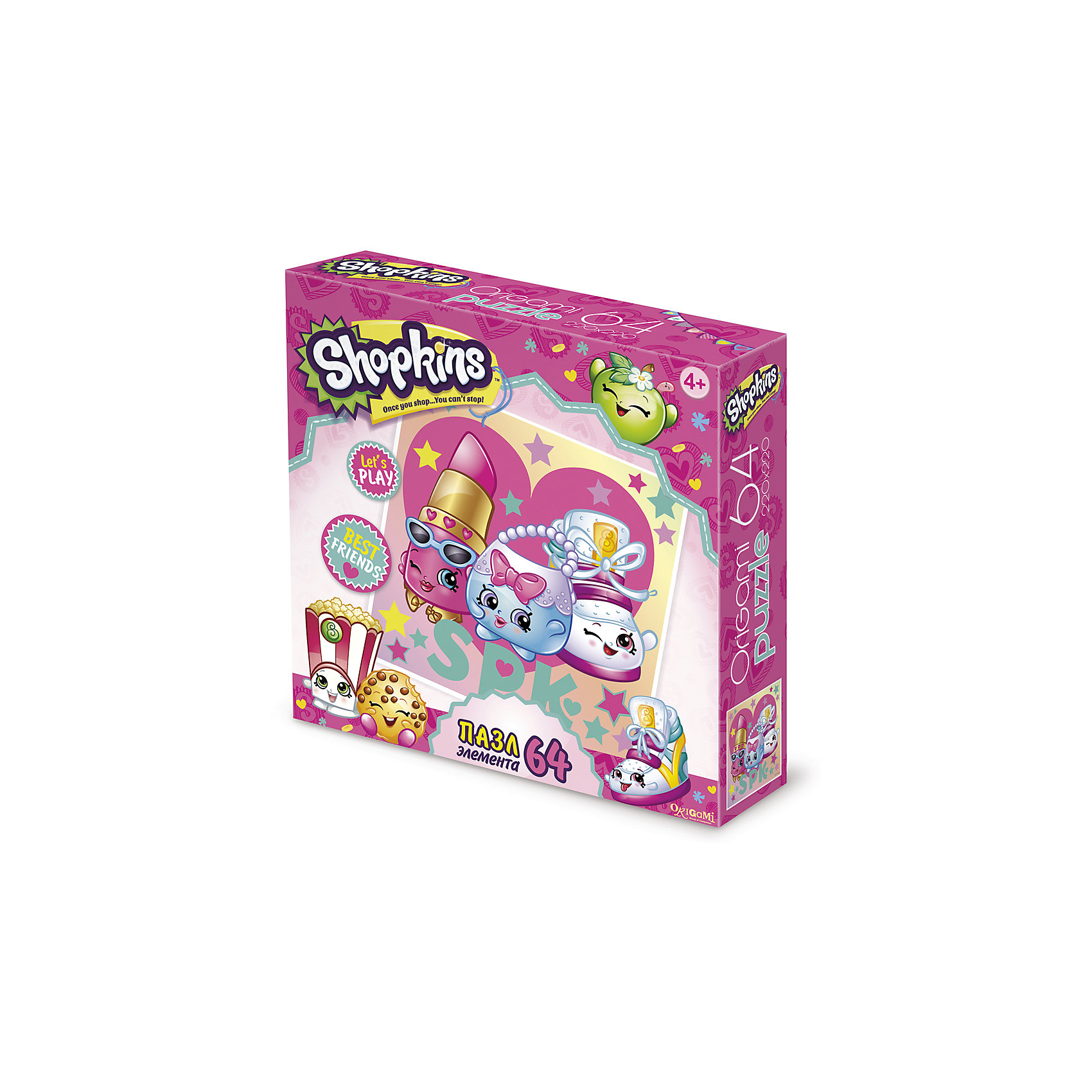 Пазл Стильные штучки, Shopkins, Origami Пазл Стильные штучки, Shopkins, OrigamiПазлы для малышей<br>Пазл Стильные штучки, Shopkins, Origami<br><br>Характеристики:<br><br>• Количество деталей: 64 шт.<br>• Размер упаковки: 15х4,5х15 см.<br>• Размер готовой картинки: 22х22 см.<br>• Состав: бумага, картон<br>• Вес: 100 г.<br>• Для детей в возрасте: от 4 лет<br>• Страна производитель: Россия<br><br>Серия Лучшие друзья, представителями которой выступают яркая помада, нежная сумочка и стильный ботиночек порадует фанатов игрушек Шопкинс. Высококачественный пазл отлично собирается, благодаря чётким разделениям частей по цвету сборка этого пазла не будет сложной. Закончив сборку вы можете склеить кусочки превратив пазл в красивую картину, или можете разобрать его и снова собрать позже.<br><br>Пазл Стильные штучки, Shopkins, Origami можно купить в нашем интернет-магазине.<br><br>Ширина мм: 215<br>Глубина мм: 60<br>Высота мм: 215<br>Вес г: 100<br>Возраст от месяцев: 48<br>Возраст до месяцев: 84<br>Пол: Унисекс<br>Возраст: Детский<br>SKU: 5528425