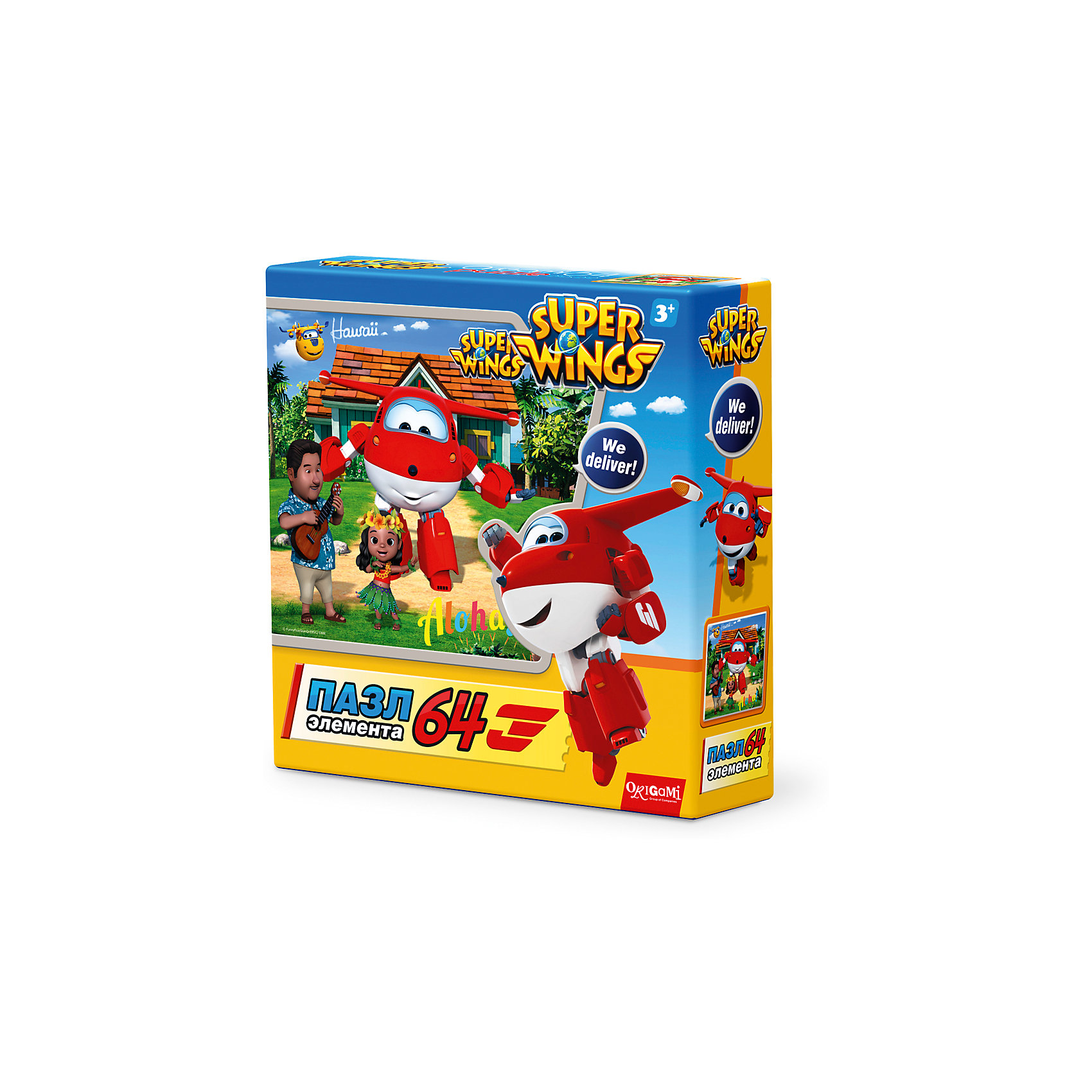 Пазл Гавайские каникулы, Super Wings, Origami Пазл Гавайские каникулы, Super Wings, OrigamiПазлы для малышей<br>Пазл Гавайские каникулы, Super Wings, Origami<br><br>Характеристики:<br><br>• Количество деталей: 64 шт.<br>• Размер упаковки: 15 * 4,5 * 15 см.<br>• Размер готовой картинки: 21 * 21 см.<br>• Состав: картон<br>• Вес: 100 г.<br>• Для детей в возрасте: от 3 до 6 лет<br>• Страна производитель: Россия<br><br>Лицензионный пазл с оригинальным дизайном соответствует высоким стандартам, которые подтверждены сертификатами качества. Пазл отлично собирается, некоторые части картинки повторяются по цвету, это сделает сборку немного сложнее и интереснее. Закончив сборку вы можете склеить кусочки превратив пазл в красивую картину, или можете разобрать его и снова собрать позже. <br><br>Пазл Гавайские каникулы, Super Wings, Origami можно купить в нашем интернет-магазине.<br><br>Ширина мм: 150<br>Глубина мм: 45<br>Высота мм: 150<br>Вес г: 100<br>Возраст от месяцев: 36<br>Возраст до месяцев: 72<br>Пол: Унисекс<br>Возраст: Детский<br>SKU: 5528434