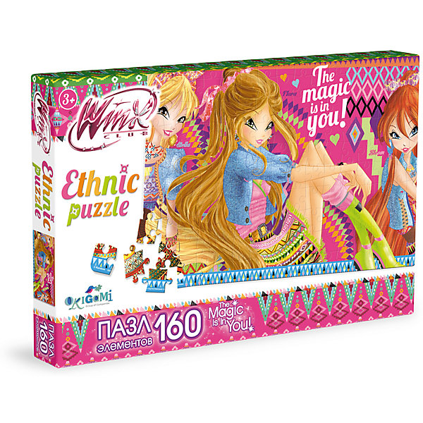 Пазл Яркие орнаменты, Winx Club, Origami Пазл Яркие орнаменты, Winx Club, OrigamiПазлы для малышей<br>Пазл Яркие орнаменты, Winx Club, Origami<br><br>Характеристики:<br><br>• Количество деталей: 160 шт.<br>• Размер упаковки: 26,5 * 3,5 * 17,5 см.<br>• Размер готовой картинки: 22 * 33 см.<br>• Состав: картон<br>• Вес: 120 г.<br>• Для детей в возрасте: от 3 до 6 лет<br>• Страна производитель: Россия<br><br>На картинке изображены любимые героини: Блум, Флора и Стелла в красивых этнических нарядах. Лицензионный пазл с оригинальным дизайном соответствует высоким стандартам, которые подтверждены сертификатами качества. Пазл отлично собирается, некоторые части картинки повторяются по цвету, это сделает сборку немного сложнее и интереснее. Пазл подойдёт как уже знакомым с пазлами деткам, так и новичкам. Закончив сборку вы можете склеить кусочки превратив пазл в красивую картину, или можете разобрать его и снова собрать позже.<br><br>Пазл Яркие орнаменты, Winx Club, Origami можно купить в нашем интернет-магазине.<br><br>Ширина мм: 265<br>Глубина мм: 35<br>Высота мм: 175<br>Вес г: 120<br>Возраст от месяцев: 36<br>Возраст до месяцев: 72<br>Пол: Унисекс<br>Возраст: Детский<br>SKU: 5528441