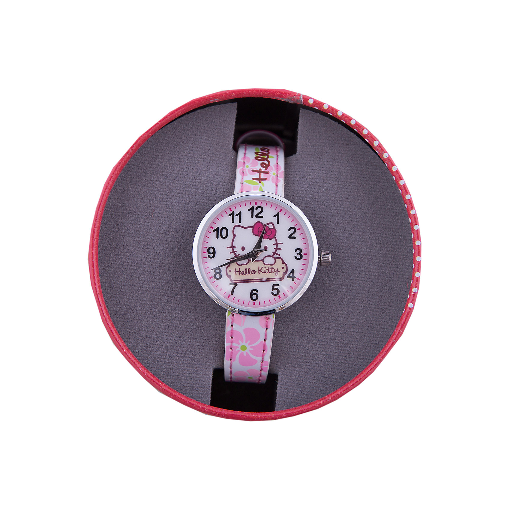 Часы наручные аналоговые, Hello Kitty Часы наручные аналоговые, Hello KittyHello Kitty<br>Эксклюзивные наручные аналоговые часы торговой марки Hello Kitty выполнены по индивидуальному дизайну ООО «Детское Время» и лицензии компании Sanrio. Обилие деталей - декоративных элементов (страз, мерцающих ремешков), надписей, уникальных изображений - делают изделие тщательно продуманным творением мастеров. Часы имеют высококачественный японский кварцевый механизм и отличаются надежностью и точностью хода. Часы водоустойчивы и обладают достаточной герметичностью, чтобы спокойно перенести случайный и незначительный контакт с жидкостями (дождь, брызги), но они не предназначены для плавания или погружения в воду. Циферблат защищен от повреждений прочным минеральным стеклом. Корпус часов выполнен из стали, задняя крышка из нержавеющей стали. Материал браслета: искусственная кожа. Единица товара упаковывается в стильную подарочную коробочку. Неповторимый стиль с изобилием насыщенных и в тоже время нежных гамм; надежность и прочность изделия позволяют говорить о нем только в превосходной степени!<br><br>Ширина мм: 55<br>Глубина мм: 10<br>Высота мм: 240<br>Вес г: 21<br>Возраст от месяцев: 36<br>Возраст до месяцев: 72<br>Пол: Женский<br>Возраст: Детский<br>SKU: 5529327