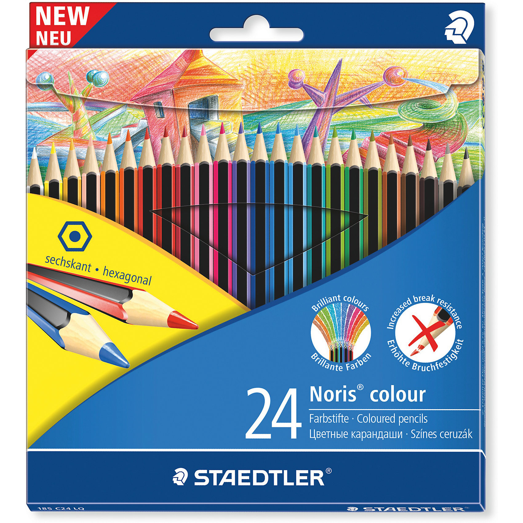 Карандаш цветной Noris Colour, набор 24 цвета, Wopex Карандаш цветной Noris Colour, набор 24 цвета, WopexРисование<br>Цветные карандаши Noris® Color 185 из инновационного материала Wopex. Сделаны из нового природного волокнистого материала: 70% древесины + пластиковый композит. Высокое качество письма, рисования, эскизов. Нескользящая, бархатистая поверхность; особенно ударопрочный корпус и грифель; гладкое письмо. Инновационный, однородный материал Wopex обеспечивает исключительно гладкую и ровную заточку с любым качеством точилки. Текст и рисунки легко стереть. Картонная упаковка - 24 цвета. Карандаши уложены в 1 ряд.<br><br>Ширина мм: 197<br>Глубина мм: 175<br>Высота мм: 90<br>Вес г: 244<br>Возраст от месяцев: 36<br>Возраст до месяцев: 2147483647<br>Пол: Унисекс<br>Возраст: Детский<br>SKU: 5529977