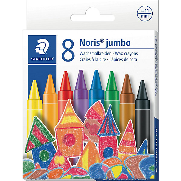 Мелок восковой Noris Club Jumbo, 8 цветов, Staedtler Мелок восковой Noris Club Jumbo, 8 цветов, StaedtlerМасляные и восковые мелки<br>Мелок восковой Noris Club Jumbo, 8 цветов, Staedtler (Штедлер).<br><br>Характеристики:<br><br>• Для детей в возрасте: от 3 лет<br>• В наборе: 8 ярких разноцветных мелков<br>• Диаметр: 11 мм.<br>• Держатель: бумажная манжетка с полем для имени<br>• Упаковка: картонная коробка с европодвесом<br>• Размер упаковки: 120х94х12 мм.<br>• Вес:74 гр.<br><br>Набор восковых мелков Noris Club Jumbo непременно, понравится вашему юному художнику. В наборе 8 ярких мелков. Мелки разработаны специально для маленьких детей. Изготовлены с использованием натурального пчелиного воска. Идеальны для раскрашивания больших поверхностей. Высокая устойчивость к поломке. Бумажная манжетка позволяет удобно держать мелок и не пачкать руки.<br><br>Мелок восковой Noris Club Jumbo, 8 цветов, Staedtler (Штедлер) можно купить в нашем интернет-магазине.<br><br>Ширина мм: 125<br>Глубина мм: 140<br>Высота мм: 120<br>Вес г: 850<br>Возраст от месяцев: 36<br>Возраст до месяцев: 2147483647<br>Пол: Унисекс<br>Возраст: Детский<br>SKU: 5529988