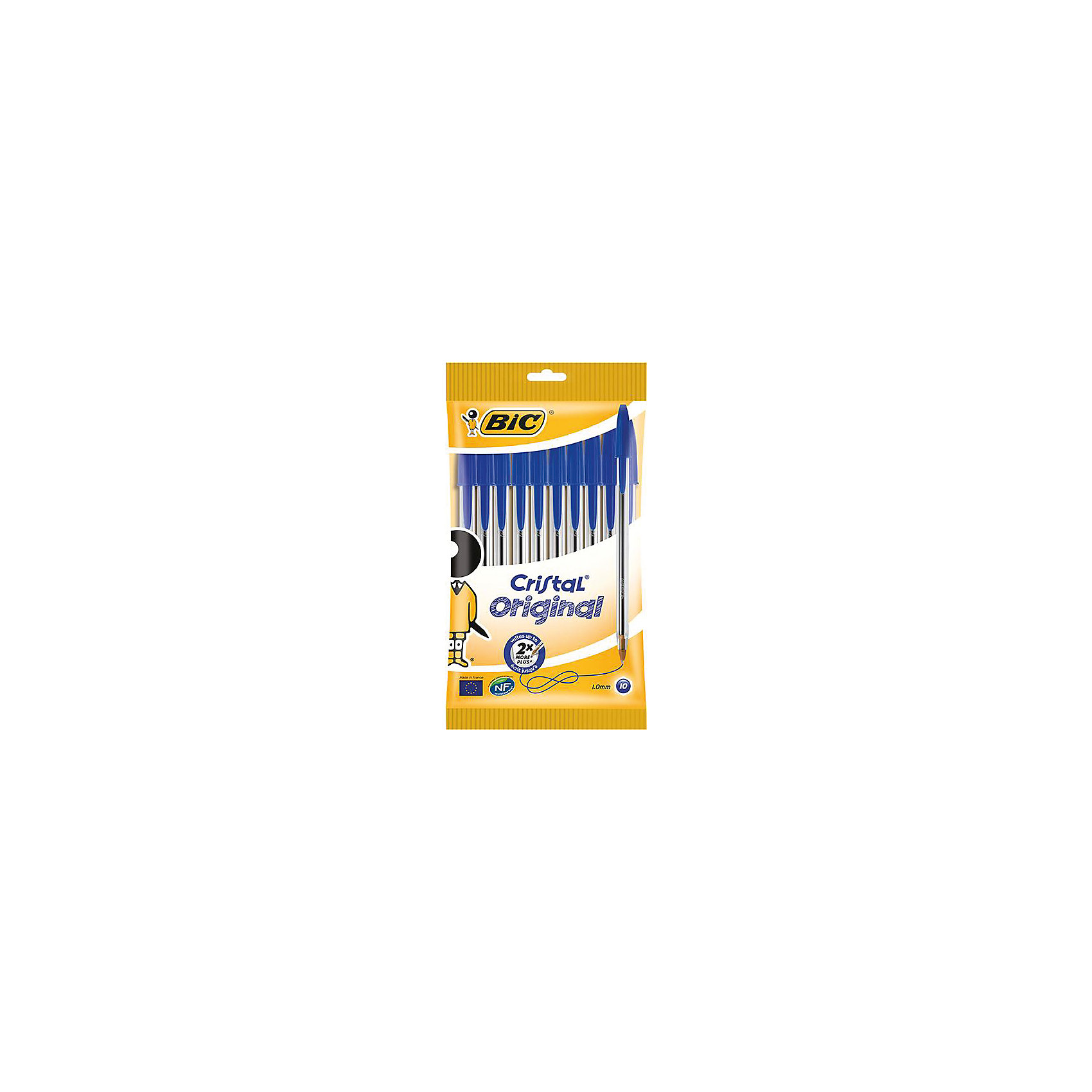 Набор синих шариковых ручек BIC Cristal, 10 шт. Набор синих шариковых ручек BIC Cristal, 10 шт.Письменные принадлежности<br>Набор синих шариковых ручек BIC Cristal, 10 шт.<br><br>Характеристики:<br><br>• Возраст: от 5 до 18 лет<br>• В наборе: 10 одноразовых шариковых ручек<br>• Цвет чернил: синий<br>• Толщина линии: 0,4 мм.<br>• Материал корпуса: пластик<br>• Размер упаковки: 10х18х2 см.<br><br>Одноразовая шариковая ручка Cristal от BIC пишет в 2 раза дольше, чем другие шариковые ручки. Корпус ручки изготовлен из прозрачного пластика, колпачки и заглушки синие. Толщина корпуса является идеальной для средней человеческой руки. Колпачок ручки - вентилируемый для предотвращения пересыхания чернил. Одноразовая шариковая ручка Cristal от BIC - для тех, кто ценит качество и классику!<br><br>Набор синих шариковых ручек BIC Cristal, 10 шт. можно купить в нашем интернет-магазине.<br><br>Ширина мм: 80<br>Глубина мм: 110<br>Высота мм: 205<br>Вес г: 53<br>Возраст от месяцев: 60<br>Возраст до месяцев: 2147483647<br>Пол: Унисекс<br>Возраст: Детский<br>SKU: 5530017