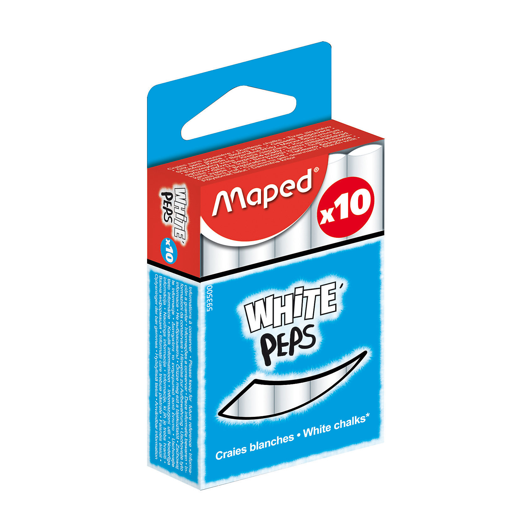 Мел WHITEPEPS белый, для детей, 10 шт., MAPED Мел WHITEPEPS белый, для детей, 10 шт., MAPEDМелки для асфальта<br>Мел WHITEPEPS белый, для детей, 10 шт., MAPED (МАПЕД).<br><br>Характеристики:<br><br>• Для детей в возрасте: от 3 лет<br>• В наборе: 10 белых мелков<br>• Длина мелка: 8 см.<br>• Диаметр мелка: 1 см.<br>• Упаковка: картонная коробка с европодвесом<br>• Размер упаковки: 84 х 53 х 23 мм.<br>• Вес: 104 гр.<br><br>Мел WHITEPEPS от MAPED (МАПЕД) отлично подойдет для дома и школы. В наборе 10 белых мелков. Мелки легко и мягко пишут, не крошатся. Не пачкают руки и оставляют минимум пыли. Круглая форма позволяет чертить и рисовать без напряжения руки. Высокая прочность и премиальное качество. Специальная формула без грязи. Товар соответствует требованиям безопасности продукции.<br><br>Мел WHITEPEPS белый, для детей, 10 шт., MAPED (МАПЕД) можно купить в нашем интернет-магазине.<br><br>Ширина мм: 104<br>Глубина мм: 51<br>Высота мм: 22<br>Вес г: 107<br>Возраст от месяцев: 36<br>Возраст до месяцев: 2147483647<br>Пол: Унисекс<br>Возраст: Детский<br>SKU: 5530043