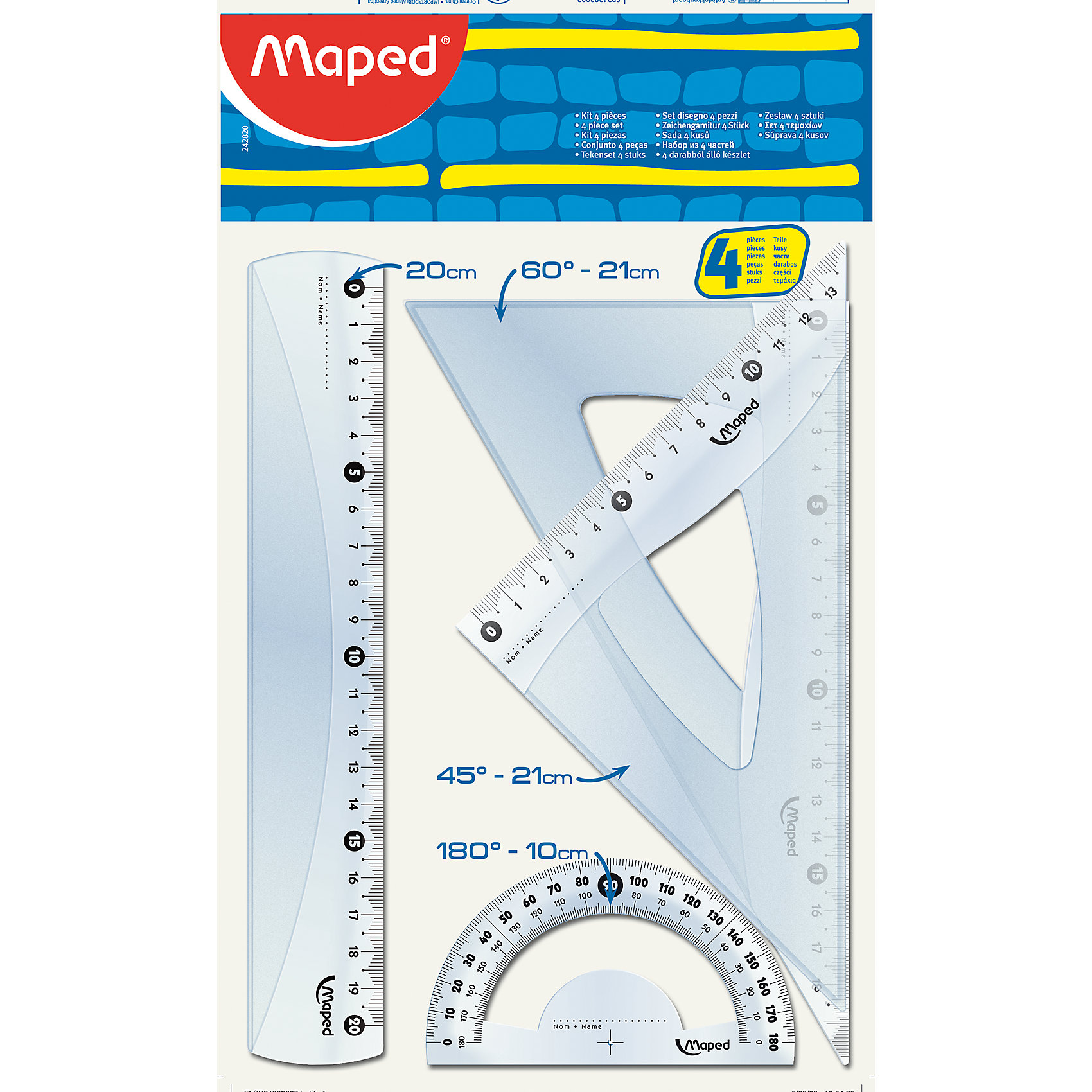 Набор чертежных инструментов START MIDI, MAPED Набор чертежных инструментов START MIDI, MAPEDЧертежные принадлежности<br>Набор чертежных инструментов START MIDI, MAPED (МАПЕД).<br><br>Характеристики:<br><br>• Для детей в возрасте: от 6 лет<br>• В наборе: линейка 20 см, угольник 60°/21 см, угольник 45°/21 см, транспортир 180°/10 см.<br>• Материал: пластик<br>• Размер упаковки: 17,5 х 30,5 х 0,3 см.<br><br>Набор чертежных инструментов START MIDI, от MAPED (МАПЕД), выполненный из прозрачного пластика сиреневого цвета содержит все, что может понадобиться ученику на уроках математики. Чертежные инструменты разработаны с учетом всех потребностей ребенка. Деления нанесены с использованием ультрафиолетовых чернил для оптимальной стойкости. Шкала легкочитаемая: лучшая видимость нулевой отметки, выделены каждые 5 см. Набор удобный, компактный и мобильный.<br><br>Набор чертежных инструментов START MIDI, MAPED (МАПЕД) можно купить в нашем интернет-магазине.<br><br>Ширина мм: 288<br>Глубина мм: 173<br>Высота мм: 30<br>Вес г: 72<br>Возраст от месяцев: 72<br>Возраст до месяцев: 2147483647<br>Пол: Унисекс<br>Возраст: Детский<br>SKU: 5530046