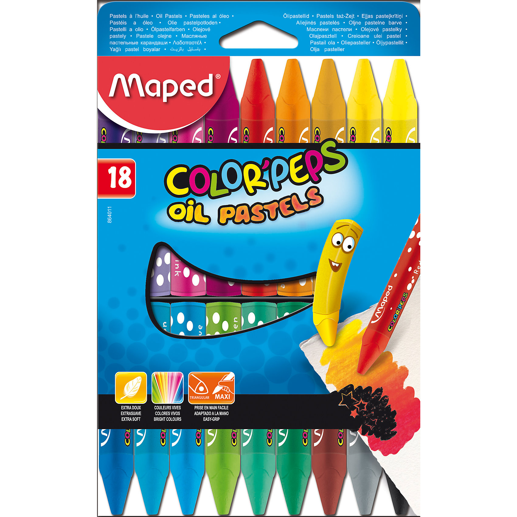 Пастель масляная 18 цветов, MAPED Пастель масляная 18 цветов, MAPEDРисование<br>Пастель масляная 18 цветов, MAPED (МАПЕД).<br><br>Характеристики:<br><br>• Для детей в возрасте: от 3 лет<br>• В наборе: 18 разноцветных пастельных мелков<br>• Упаковка: картонная коробка с европодвесом<br><br>Пастель масляная Color Peps отлично подойдет для самых маленьких художников. Набор включает 18 супер мягких пастельных мелков, ярких насыщенных цветов. Большой макси размер и эргономичная трехгранная форма удобна для детской руки. Картонный футляр позволяет удобно держать мелок и не пачкать руки. Пастель идеальна для различных художественных техник: создание набросков, копирование притиранием (раббинг), нахлестыванием (оверлаппинг) и т.д. Не крошится при рисовании, мягко ложится на бумагу.<br><br>Пастель масляную 18 цветов, MAPED (МАПЕД) можно купить в нашем интернет-магазине.<br><br>Ширина мм: 210<br>Глубина мм: 130<br>Высота мм: 20<br>Вес г: 391<br>Возраст от месяцев: 36<br>Возраст до месяцев: 2147483647<br>Пол: Унисекс<br>Возраст: Детский<br>SKU: 5530057