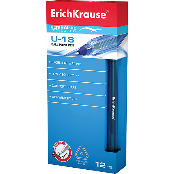Ручка шариковая Ultra Glide Technology U-18, 12 шт., Erich Krause Ручка шариковая Ultra Glide Technology U-18, 12 шт., Erich KrauseПисьменные принадлежности<br>Ручка шариковая Ultra Glide Technology U-18, 12 шт., Erich Krause.<br><br>Характеристики:<br><br>• Количество: 12 шт.<br>• Длина ручки с колпачком: 14,5 см.<br>• Материал: пластик<br>• Цвет корпуса: синий, тонированный<br>• Колпачок и заглушка из синего непрозрачного пластика<br>• Стержень не заменяемый<br>• Толщина линии: 1 мм.<br>• Чернила на масляной основе<br>• Цвет чернил: синий<br><br>Шариковая ручка с технологией письма Ультра Глайд обеспечивает великолепное стабильное и мягкое письмо. Треугольный корпус со специальными насечками обеспечивает удобный захват и препятствует скольжению пальцев.<br><br>Ручку шариковую Ultra Glide Technology U-18, 12 шт., Erich Krause можно купить в нашем интернет-магазине.<br><br>Ширина мм: 70<br>Глубина мм: 155<br>Высота мм: 250<br>Вес г: 120<br>Возраст от месяцев: 84<br>Возраст до месяцев: 2147483647<br>Пол: Унисекс<br>Возраст: Детский<br>SKU: 5543287