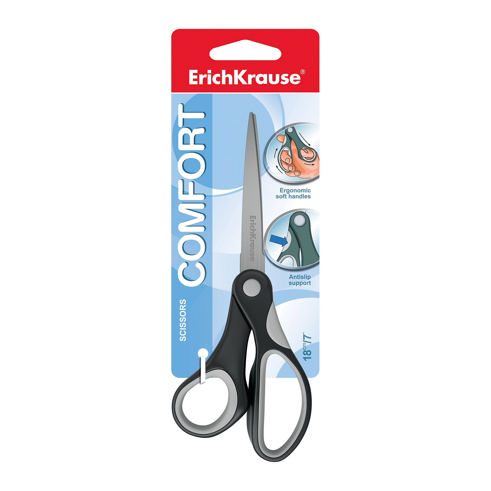Ножницы Comfort 18 см., Erich Krause Ножницы Comfort 18 см., Erich KrauseШкольные аксессуары<br>Ручки с мягкими резиновыми вставками предотвращают скольжение и натирание пальцев при долгом использовании. Лезвия изготовлены из нержавеющей стали.<br><br>Ширина мм: 70<br>Глубина мм: 220<br>Высота мм: 150<br>Вес г: 69<br>Возраст от месяцев: 204<br>Возраст до месяцев: 2147483647<br>Пол: Унисекс<br>Возраст: Детский<br>SKU: 5543348