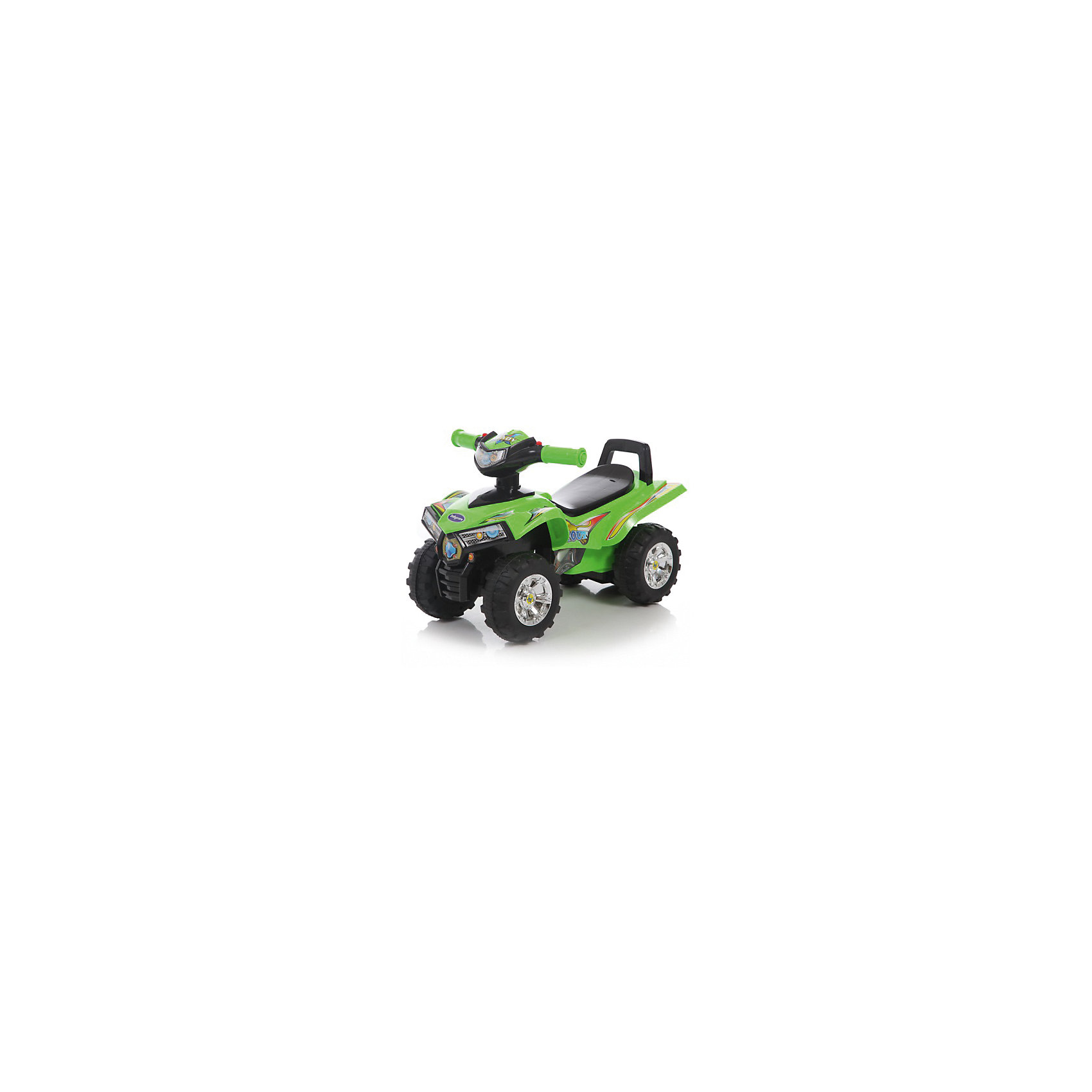 Каталка детская Super ATV, зеленая, Baby Care Каталка детская Super ATV, зеленая, Baby CareМашинки-каталки<br>Каталка детская Super ATV, зеленая, Baby Care.<br><br>Характеристики:<br><br>• Возраст: от 12 месяцев<br>• Максимальная нагрузка: 27 кг.<br>• Размер каталки: 60 х 38 х 42 см.<br>• Вес: 2,4 кг.<br>• Материал: ударопрочный пластик<br>• Цвет: зеленый<br>• Музыкальный блок: 3 мелодии, звук сигнала<br>• Батарейки: 2 типа АА (не входят в комплект)<br>• Диаметр колёс: 17 см.<br>• Размер упаковки: 60 х 26 х 30 см.<br>• Вес упаковки: 3,1 кг.<br><br>Детская каталка Super ATV от Baby Care, выполненная в виде квадроцикла с массивными колесами и широкими над колесными арками, надолго станет любимой игрушкой активного малыша. Насыщенный зеленый цвет и стильные наклейки придают транспортному средству реалистичность. Большие колеса обеспечивают устойчивость каталки и высокую проходимость при езде на улице по неровному рельефу. Каталка имеет удобное широкое сиденье со спинкой, стильный поворотный руль, который управляет передними колесами. Спинка каталки сделана таким образом, чтобы ребенок мог использовать каталку в качестве ходунков. Каталка оснащена звуковыми эффектами. Для воспроизведения звуков имеются две кнопки на руле. Каталка издает реалистичный звук сигнала и знает три веселые песенки, которые будут забавлять малыша. Детская каталка Super ATV изготовлена из ударопрочного высококачественного пластика. Все детали закруглены и травмобезопасны.<br><br>Каталку детскую Super ATV, зеленую, Baby Care можно купить в нашем интернет-магазине.<br><br>Ширина мм: 600<br>Глубина мм: 260<br>Высота мм: 300<br>Вес г: 3100<br>Возраст от месяцев: 12<br>Возраст до месяцев: 36<br>Пол: Унисекс<br>Возраст: Детский<br>SKU: 5558857