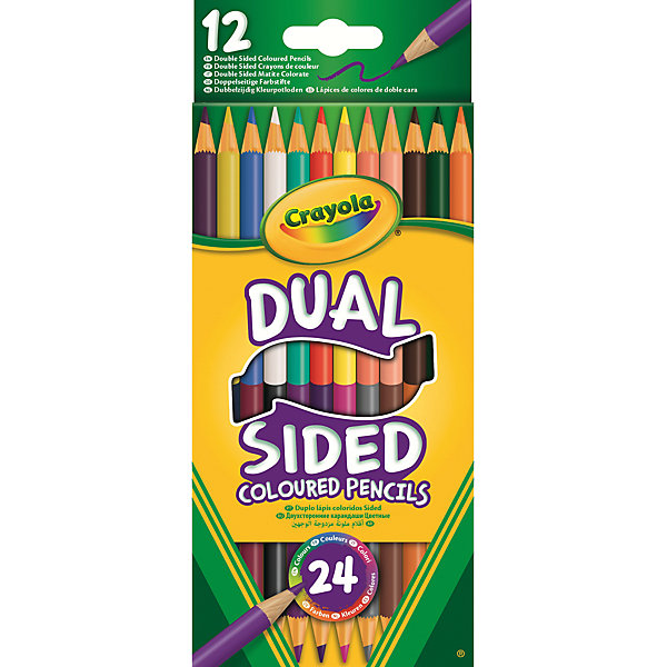 Двухсторонние карандаши, 12 шт., Crayola Двухсторонние карандаши, 12 шт., CrayolaЦветные<br>Характеристики:<br><br>• возраст: от 3-х лет<br>• в комплекте: 12 карандашей (24 цвета);<br>• размер упаковки: 21,3х0,8х9 см;<br>• вес: 20 грамм.<br><br>Карандаши Crayola помогут ребенку создать самые красочные шедевры. В комплект входят 12 карандашей. Каждый карандаш имеет два стержня с разных сторон. Таким образом, все необходимые цвета всегда будут под рукой и не займут много места.<br><br>Компактную упаковку удобно взять с собой. Карандаши изготовлены из безопасной древесины и прочного стержня.<br><br>Двухсторонние карандаши, 12 шт., Crayola (Крайола) можно купить в нашем интернет-магазине.<br><br>Ширина мм: 90<br>Глубина мм: 8<br>Высота мм: 213<br>Вес г: 20<br>Возраст от месяцев: 36<br>Возраст до месяцев: 2147483647<br>Пол: Унисекс<br>Возраст: Детский<br>SKU: 5574412