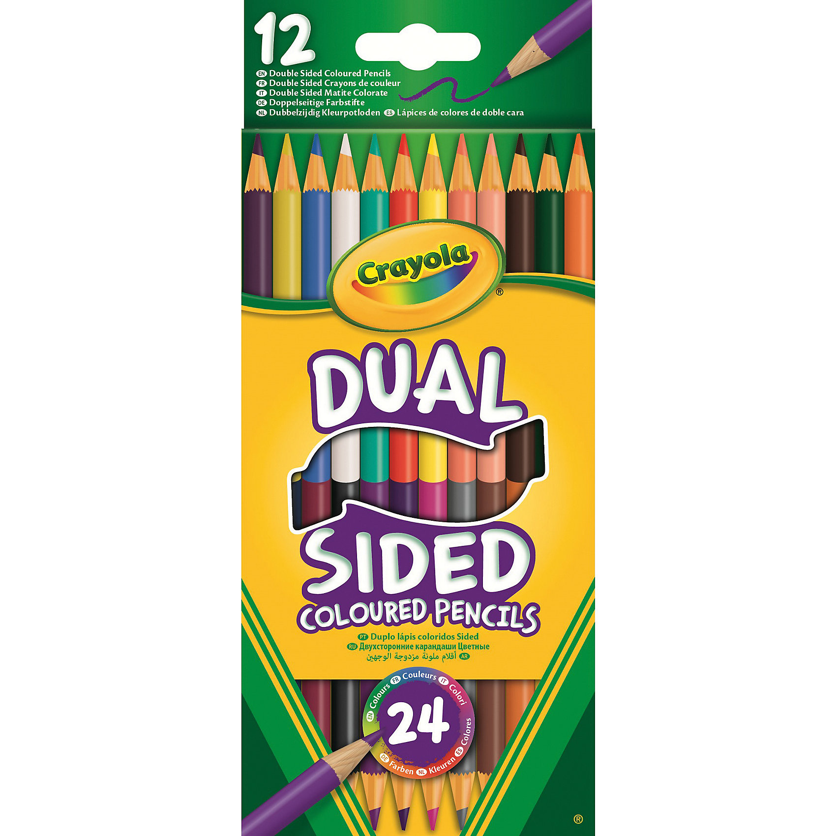 Двухсторонние карандаши, 12 шт., Crayola Двухсторонние карандаши, 12 шт., CrayolaРисование<br>Когда дети занимаются творчеством, это всегда чудесно. Ведь подобное занятие дает возможность ребенку проявить свою фантазию и логическое мышление, создавая невероятные рисунки, которые всегда будут радовать его родителей. Предлагаем вам новинку от компании Crayola - 12 двухсторонних карандашей! Эти карандаши невероятно удобны тем, что с каждой стороны они имеют разный цвет! Карандаши располагаются в красочной упаковке из плотного картона. Коробка с карандашами достаточно компактна, поэтому сможет составить компанию ребенку в любом путешествии, чтобы он смог делать рисунки где ему только захочется. <br>Карандаши выполнены из безопасного для детей материала очень высокого качества, поэтому они послужат ребенку очень долго.<br><br>Ширина мм: 90<br>Глубина мм: 8<br>Высота мм: 213<br>Вес г: 20<br>Возраст от месяцев: 36<br>Возраст до месяцев: 2147483647<br>Пол: Унисекс<br>Возраст: Детский<br>SKU: 5574412