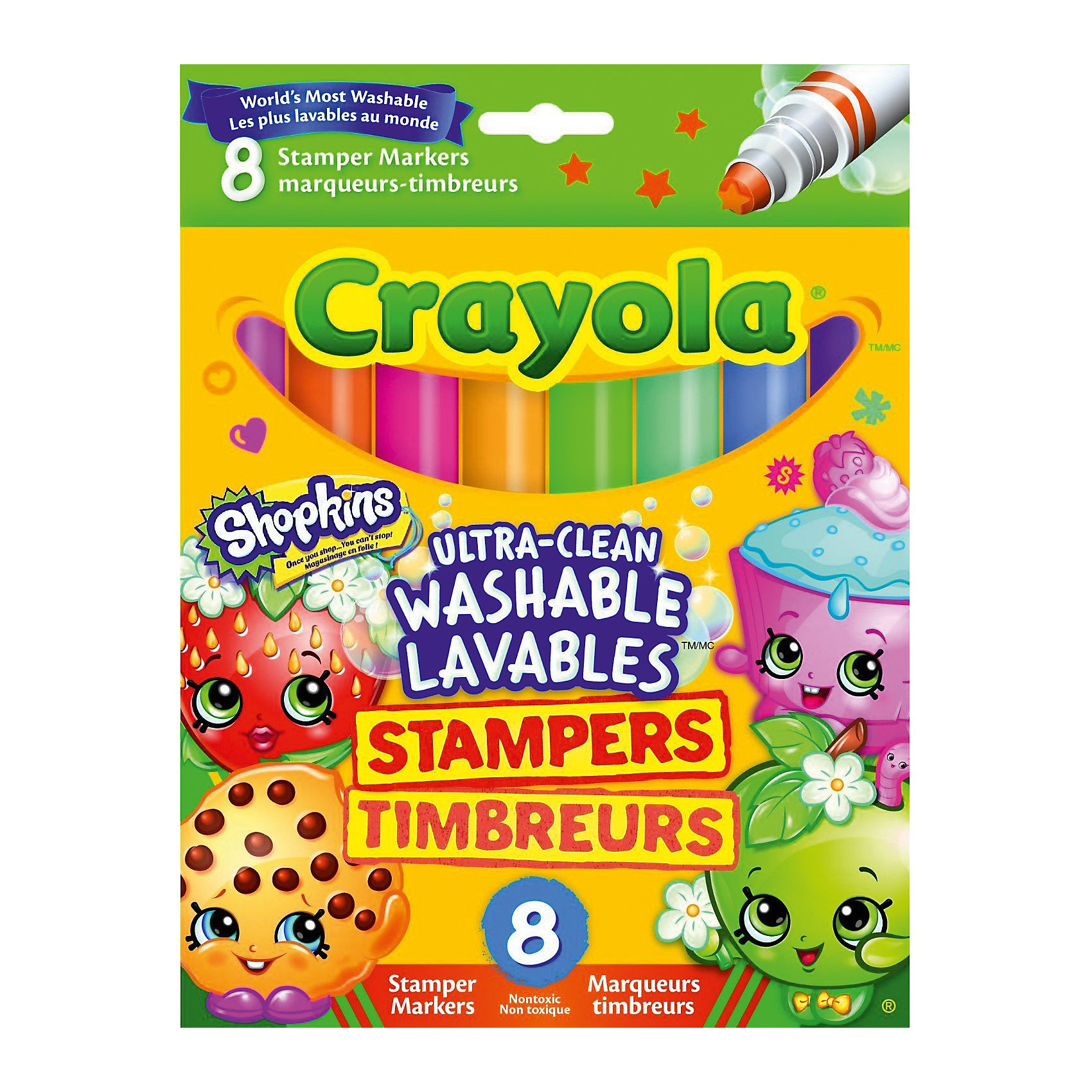 Фломастеры штампики, 8 шт., Shopkins, Crayola Фломастеры штампики, 8 шт., Shopkins, CrayolaПисьменные принадлежности<br>Когда дети занимаются творчеством, это всегда чудесно. Ведь подобное занятие дает возможность ребенку проявить свою фантазию и логическое мышление, создавая невероятные рисунки, которые всегда будут радовать его родителей. Предлагаем вам новинку от компании Crayola - Штампики Shopkins! Эти фломастеры-штампики невероятно удобны тем, что с каждой стороны имеют свое назначение! С одной стороны располагается фломастер, а с другой - чудесные штампики, которые можно ставить, где только ребенку захочется. Фломастеры-штампики располагаются в красочной упаковке из плотного картона. Коробка достаточно компактна, поэтому сможет составить компанию ребенку в любом путешествии, чтобы он смог делать рисунки где ему только захочется. <br>Изделие выполнено из безопасного для детей материала очень высокого качества, поэтому послужит ребенку очень долго.<br><br>Ширина мм: 175<br>Глубина мм: 130<br>Высота мм: 18<br>Вес г: 110<br>Возраст от месяцев: 36<br>Возраст до месяцев: 2147483647<br>Пол: Унисекс<br>Возраст: Детский<br>SKU: 5574413