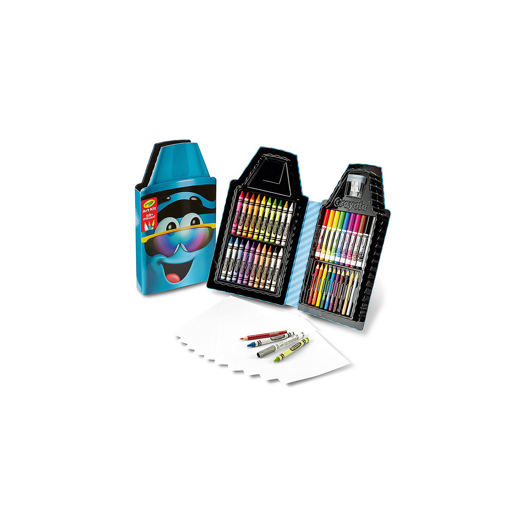 Набор для творчества Карандаш, голубой, Crayola Набор для творчества Карандаш, голубой, CrayolaЦветные карандаши<br>Набор для творчества Карандаш (голубой) станет отличным подарком для ребенка, который любит рисовать. Разнообразие набора поможет ему воплотить на бумаге свои давние фантазии. В набор входят десять фломастеров, десять цветных карандашей, двадцать восковых мелков, а также десять чистых листов бумаги для рисования. Если вдруг карандаши затупятся, вам поможет прозрачная точилка с возможностью точить карандаши двух разных диаметров. Все это сложено в симпатичный пенал голубого цвета, который позволит аккуратно хранить его содержимое, а также без проблем переносить карандаши с места на место. <br>В комплект входит: 10 фломастеров, 10 цветных карандашей, 20 восковых мелков, 10 чистых листов, точилка.<br>Рекомендуется детям старше 5 лет.<br><br>Ширина мм: 320<br>Глубина мм: 30<br>Высота мм: 175<br>Вес г: 360<br>Возраст от месяцев: 60<br>Возраст до месяцев: 2147483647<br>Пол: Мужской<br>Возраст: Детский<br>SKU: 5574414