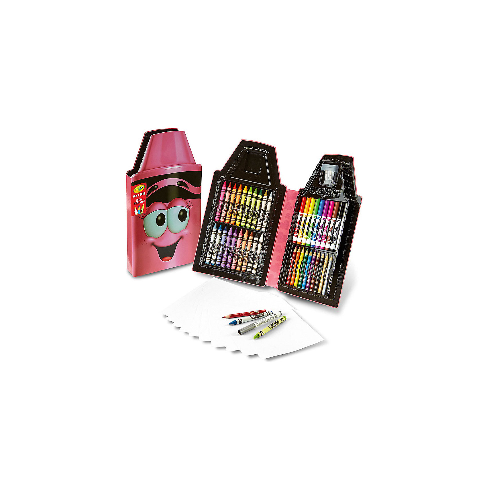 Набор для творчества Карандаш, розовый, Crayola Набор для творчества Карандаш, розовый, CrayolaЦветные карандаши<br>Набор для творчества Карандаш (розовый) – отличный сюрприз для юной художницы. Удобный красочный пенал включает в себя двадцать восковых мелков, десять фломастеров, десять цветных карандашей, а также десять чистых листов бумаги, на которых можно рисовать свои шедевры. Также в комплект входит удобная точилка, которая позволяет точить карандаши двух разных диаметров. После рисования, ребенок сможет сложить все карандаши и фломастеры обратно в пенал, который сохранит свое содержимое до следующего использования. <br>В комплект входит: 20 восковых мелков, 10 фломастеров, 10 цветных карандашей, точилка и 10 чистых листов бумаги.<br>Рекомендуемый возраст: от 5 лет.<br><br>Ширина мм: 320<br>Глубина мм: 30<br>Высота мм: 175<br>Вес г: 360<br>Возраст от месяцев: 60<br>Возраст до месяцев: 2147483647<br>Пол: Женский<br>Возраст: Детский<br>SKU: 5574415