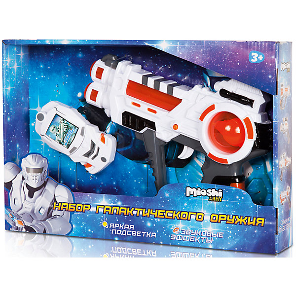 Игровой набор Освободитель, Mioshi Army Игровой набор Освободитель, Mioshi ArmyИгрушечное оружие<br>Характеристики товара:<br><br>• возраст от 3 лет;<br>• материал: пластик;<br>• в комплекте: бластер, передатчик;<br>• работает от 3 батареек АА (в комплект не входят);<br>• размер упаковки 33х22х5,5 см;<br>• вес упаковки 229 гр.;<br>• страна производитель: Китай.<br><br>Игровой набор «Освободитель» Mioshi Army позволит мальчишкам отправится в космические приключения для освобождения Вселенной от захватчиков. Бластер оснащен световыми и звуковыми эффектами, которые делают игру еще увлекательней. <br><br>Игровой набор «Освободитель» Mioshi Army можно приобрести в нашем интернет-магазине.<br><br>Ширина мм: 330<br>Глубина мм: 220<br>Высота мм: 55<br>Вес г: 229<br>Возраст от месяцев: 36<br>Возраст до месяцев: 72<br>Пол: Мужской<br>Возраст: Детский<br>SKU: 5581234