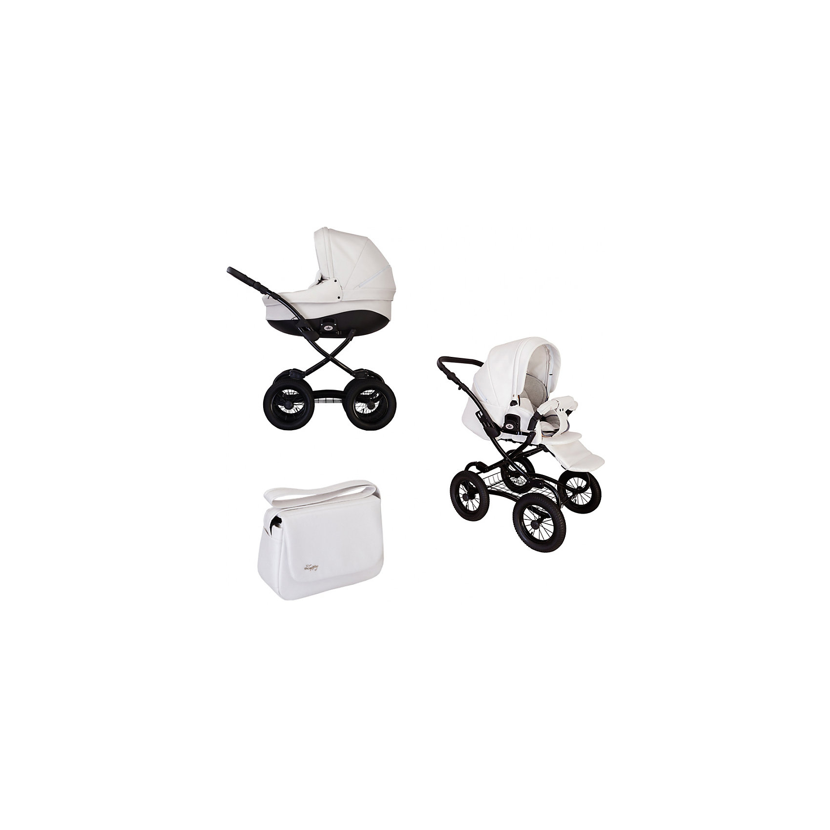 Коляска 2 в 1 Tutis Classic New кожа, белый Коляска 2 в 1 Tutis Classic New кожа, белыйКоляски 2 в 1<br>Характеристики коляски 2 в 1 Tutis Classic New<br><br>Люлька:<br><br>• хлопковая обивка люльки;<br>• подголовник;<br>• функция качания, когда люлька стоит на полу;<br>• вентиляционные отверстия на дне люльки;<br>• размер люльки: 87x39x22 см;<br>• вес люльки: 4,5 кг;<br>• вес коляски с люлькой: 15,3 кг.<br><br>Прогулочный блок: <br><br>• регулируемый наклон спинки, горизонтальное положение;<br>• регулируемая подножка;<br>• съемный бампер, мягкий разделитель для ножек;<br>• реверсивный прогулочный блок: положение «лицом к лицу», «лицом к дороге»;<br>• глубокий капюшон;<br>• размер прогулочного блока: 95x40x24 см;<br>• вес: 4,9 кг;<br>• вес коляски с прогулочным блоком: 15,7 кг.<br><br>Рама коляски:<br><br>• регулируемая по высоте ручка коляски;<br>• надувные колеса большого диаметра;<br>• металлическая корзина для покупок;<br>• компактное складывание «книжкой»;<br>• размер коляски в сложенном виде: 89x60x38 см;<br>• вес шасси с колесами: 10,8 кг;<br>• ширина колесной базы: 60 см.<br><br>Дополнительные аксессуары, которые входят в комплект:<br><br>• сумка для мамы;<br>• накидка на люльку;<br>• чехол на ножки;<br>• дождевик, москитная сетка;<br>• матрасик в люльку;<br>• инструкция. <br><br>Коляску 2 в 1 Classic New кожа, Tutis, цвет белый можно купить в нашем интернем-магазине.<br><br>Ширина мм: 920<br>Глубина мм: 600<br>Высота мм: 590<br>Вес г: 20800<br>Возраст от месяцев: 0<br>Возраст до месяцев: 36<br>Пол: Унисекс<br>Возраст: Детский<br>SKU: 5581861