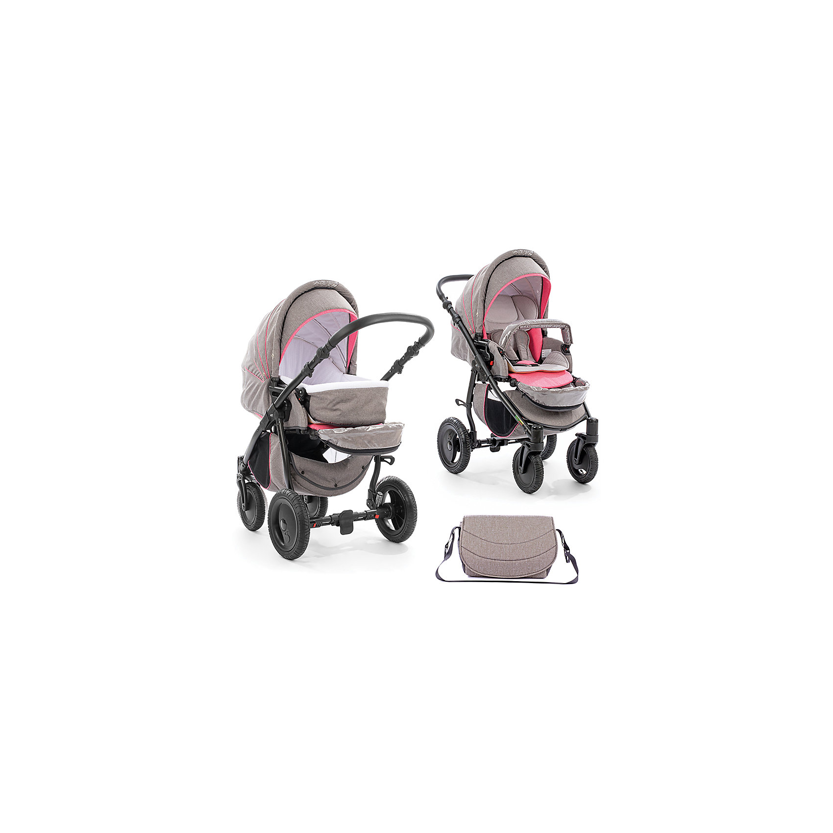 Коляска 2 в 1 Tutis Smart, серый/розовый Коляска 2 в 1 Tutis Smart, серый/розовыйКоляски 2 в 1<br>Характеристики коляски-трансформер Tutis Smart<br><br>Люлька:<br><br>• люлька устанавливается на прогулочный блок: спинка и подножка переводятся в горизонтальное положение, снимается бампер;<br>• люлька соединяется с прогулоным блоком с помощью застежек-молний;<br>• жесткое дно люльки;<br>• хлопковая обивка люльки, матрасик для новорожденного;<br>• капюшон и накидка используются из прогулочного блока;<br>• обратите внимание: нет ручек для переноски люльки;<br>• внутренние размеры люльки: 78х32х20 см.<br><br>Прогулочный блок: <br><br>• регулируемый наклон спинки, 3 положения вплоть до горизонтального;<br>• регулируемая подножка;<br>• съемный бампер;<br>• реверсивный прогулочный блок: положение «лицом к лицу», «лицом к дороге»;<br>• глубокий капюшон оснащен солнцезащитным козырьком, который увеличивается в размерах (клеенка-вставка под молнией);<br>• под молнией имеется дополнительная вставка-клеенка;<br>• имеется ручка для переноски прогулочного блока, находится над капором;<br>• размер прогулочного блока: 95x36х26 см;<br>• высота спинки: 45 см;<br>• длина подножки: 24 см;<br>• вес: 4,8 кг;<br>• вес коляски с прогулочным блоком: 13,7 кг.<br><br>Рама коляски:<br><br>• регулируемая по высоте ручка коляски;<br>• надувные колеса: передние поворотные с фиксатором, задние большого диаметра;<br>• колеса съемные;<br>• корзина для покупок;<br>• компактное складывание «книжкой»;<br>• фиксатор от раскладывания;<br>• шасси складывается двумя способами: с прогулочным блоком и без прогулочного блока для компакности во время хранения и транспортировки;<br>• вес шасси с колесами: 8,9 кг;<br>• ширина колесной базы: 61 см;<br>• диаметр колес: 22 см, 30 см;<br>• высота ручки: 77-111 см.<br><br>Размер коляски: 77х61х111 см<br>Размер коляски в сложенном виде: 79х61х40 см<br>Вес в упаковке: 17,55 кг<br><br>Дополнительные аксессуары, которые входят в комплект:<br><br>• сумка для мамы;<br>• чехол на ножки;<br>• дождевик, москитная сетка;<br>• матрасик в люльку;<br>• анатомический вкладыш для прогулочного блока;<br>• инструкция. <br><br>Коляску 2 в 1 Smart, Tutis, серый/розовый можно купить в нашем интернем-магазине.<br><br>Ширина мм: 920<br>Глубина мм: 590<br>Высота мм: 440<br>Вес г: 17550<br>Возраст от месяцев: 0<br>Возраст до месяцев: 36<br>Пол: Унисекс<br>Возраст: Детский<br>SKU: 5581872