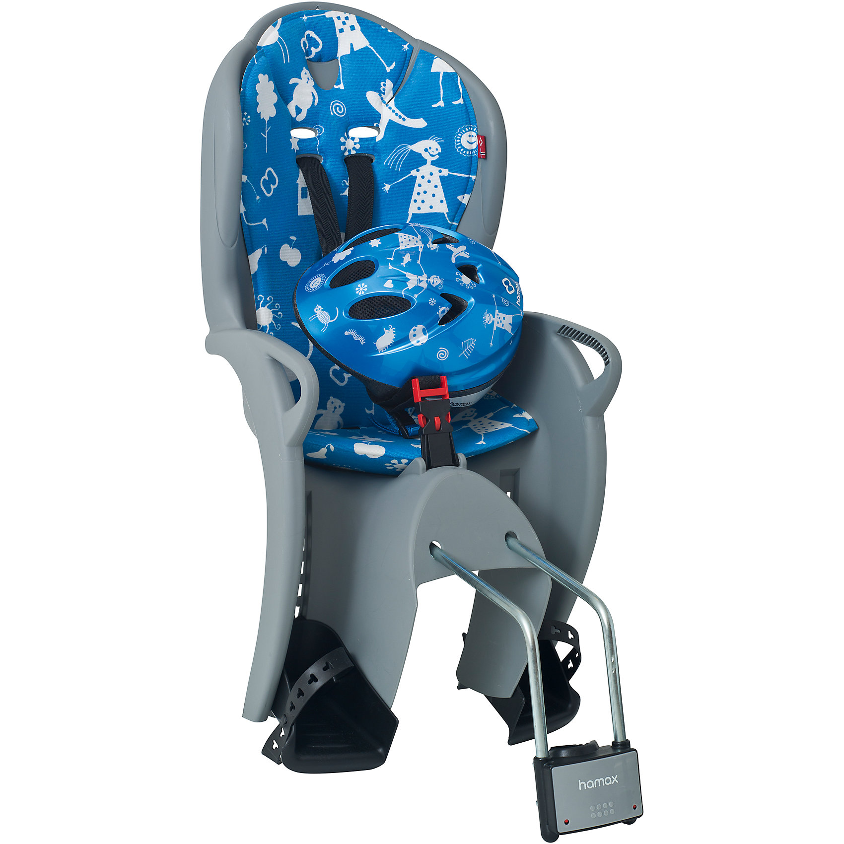 Детское велокресло Kiss Safety Package, Hamax, серый/синий Детское велокресло Kiss Safety Package, Hamax, серый/синийАксеcсуары для велосипедов<br>Характеристики товара:<br><br>• цвет: серый, синий<br>• комплект: велокресло, шлем (р48-52 см)<br>• конструкция пряжек ремней безопасности/фиксации для предотвращения <br>саморастегивания<br>• возможность установить на любом велосипеде как с багажником, так и без<br>• возраст: старше 9 месяцев и весом до 22 кг.<br>• регулируемый ремень безопасности и подножки.<br>• несущие дуги крепления велокресла обеспечивают отличную амортизацию<br>• подходит для подседельных труб рамы диаметром 28-40мм. (круглые и овальные)<br>• система крепления велокресла не мешает тросам переключения передач<br>• велокресло сертифицировано по: T?V / GS EN14344<br>• размеры 39х80х41см<br>• вес: 4,6кг<br>• материал: пластик, текстиль<br>• страна бренда: Польша<br><br>Эргономика велокресла Kiss Safety Package, Hamax расчитанна так что спинка кресла не будет мешать голове ребенка в моменты когда он хочет откинуться назад кресла в шлеме.<br><br>Механизмы регулировки застежек позволяют комфортно отрегулировать их вместе с ростом ребенка.<br><br>Все детские велосиденья Hamax растут вместе с ребенком! Регулируются и ремень безопасности и подножки.<br><br>Приобретая дополнительный кронштейн, вы можете легко переставлять детское сиденье с одного велосипеда на другой. <br><br>Hamax рекомендует, что ребенок должен всегда носить шлем при использовании детского сиденья.<br><br>Детское велокресло Kiss Safety Package, Hamax, серый/синий можно купить в нашем интернет-магазине.<br><br>Ширина мм: 380<br>Глубина мм: 790<br>Высота мм: 350<br>Вес г: 3700<br>Возраст от месяцев: 9<br>Возраст до месяцев: 48<br>Пол: Унисекс<br>Возраст: Детский<br>SKU: 5582634